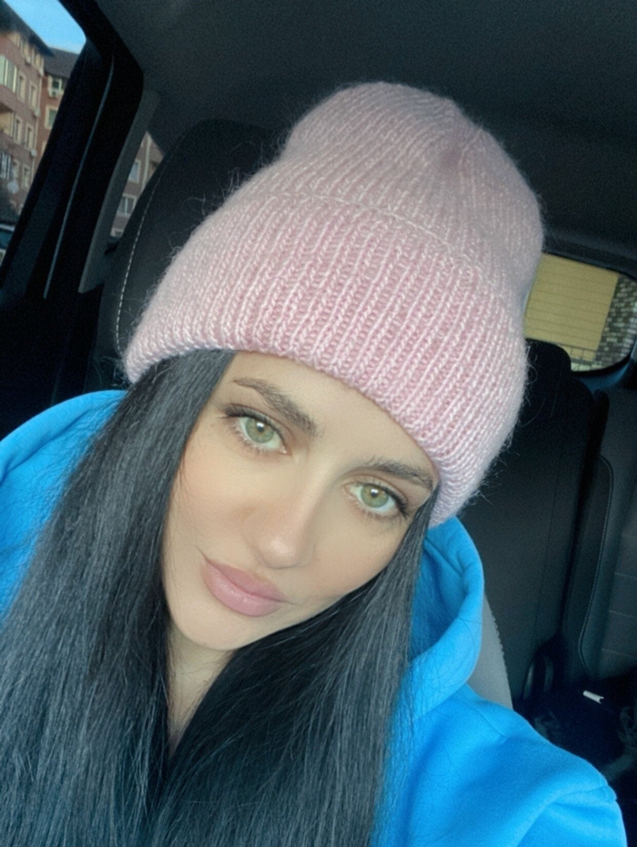 Knitted women hat Kid mohair wool beanie hats Knitted cuffed hat Pink winter hand knit hat Gift for bestie Gift wrap
