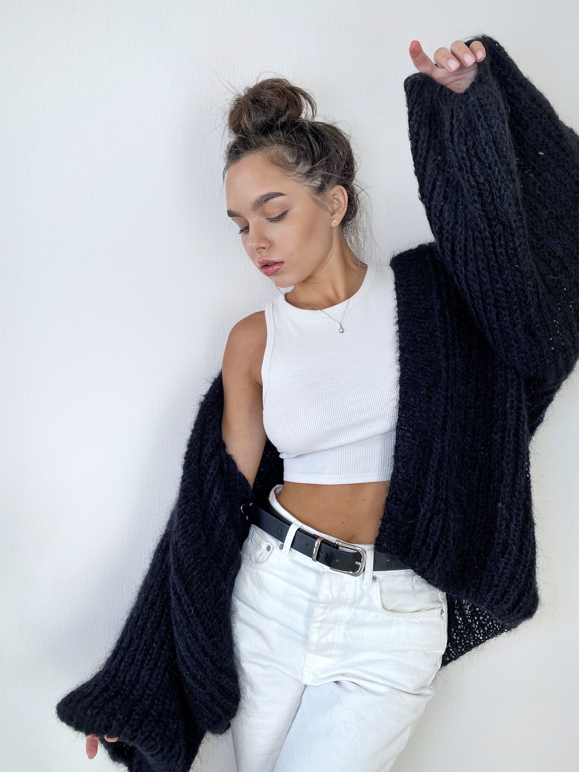 Knit short mohair cardigan black Mohair bolero Wedding Cardigan Wool fluffy cape Bridal jackets hawl Knitted jacket Chunky knit cardigan