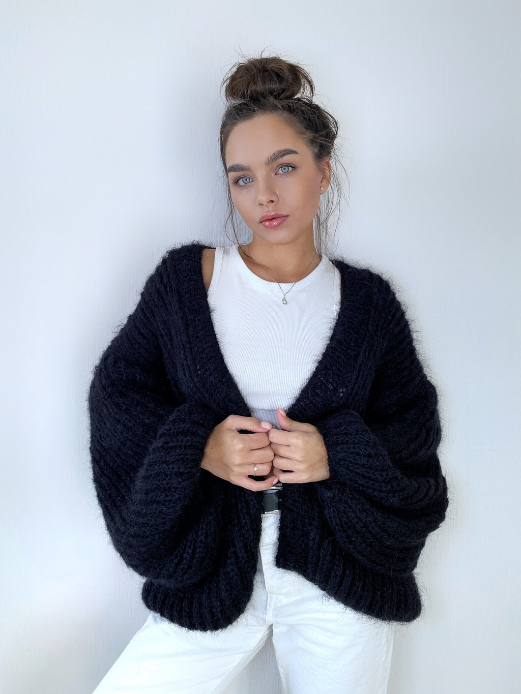 Knit short mohair cardigan black Mohair bolero Wedding Cardigan Wool fluffy cape Bridal jackets hawl Knitted jacket Chunky knit cardigan
