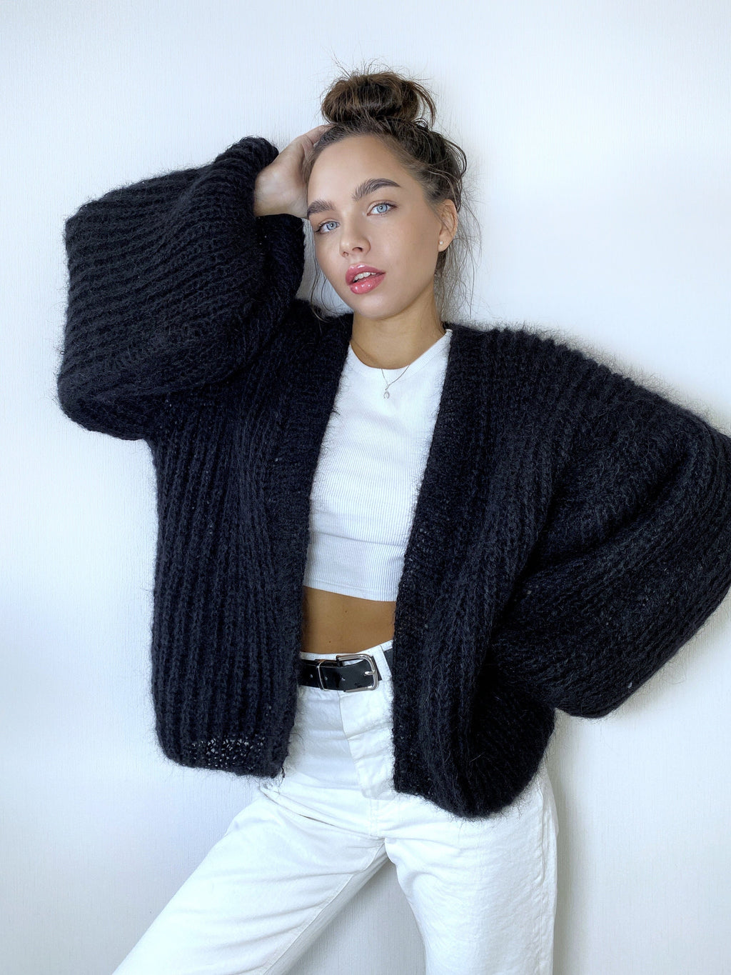 Knit short mohair cardigan black Mohair bolero Wedding Cardigan Wool fluffy cape Bridal jackets hawl Knitted jacket Chunky knit cardigan
