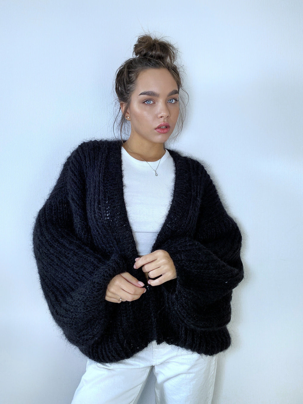 Knit short mohair cardigan black Mohair bolero Wedding Cardigan Wool fluffy cape Bridal jackets hawl Knitted jacket Chunky knit cardigan