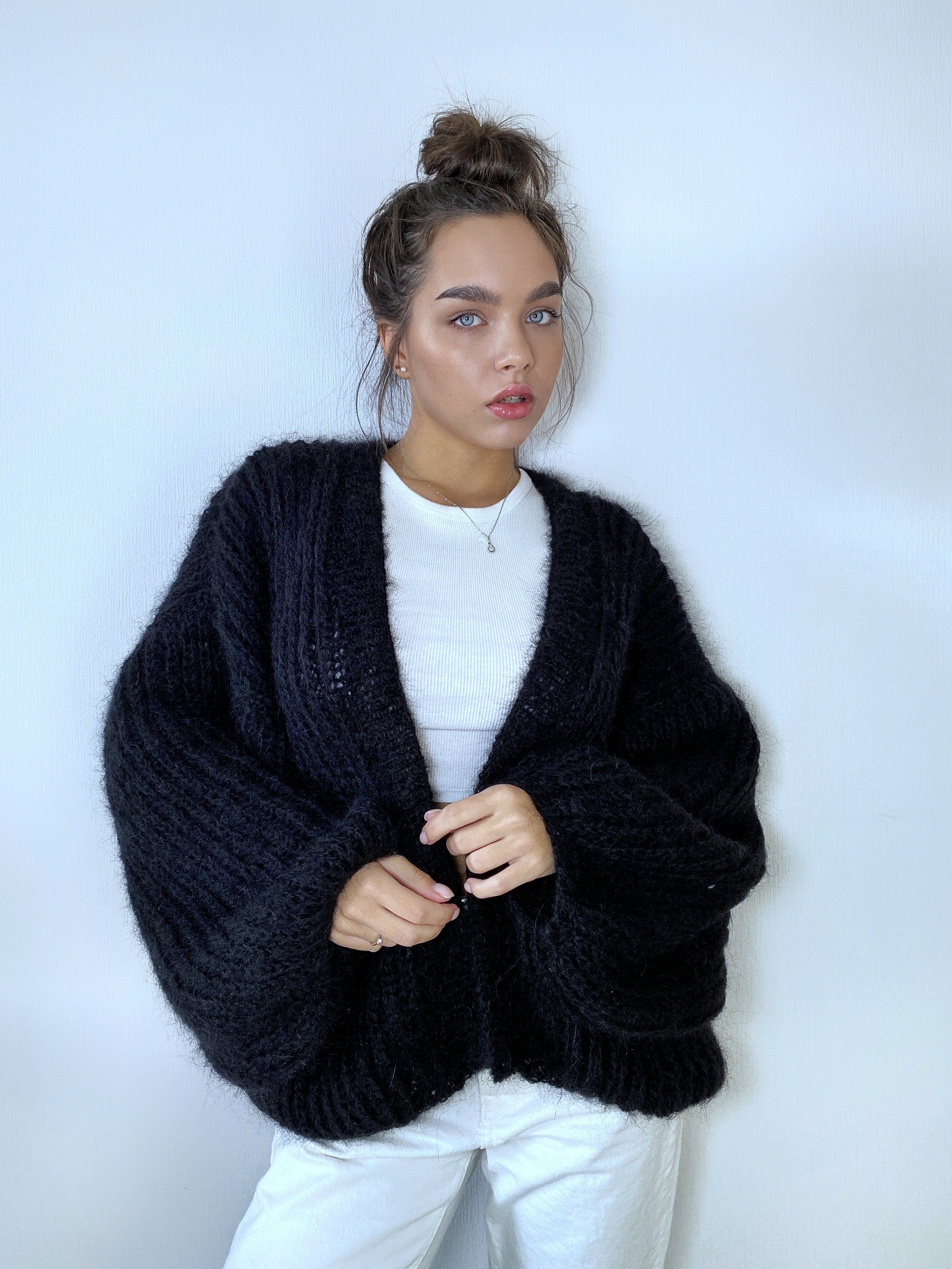 Knit short mohair cardigan black Mohair bolero Wedding Cardigan Wool fluffy cape Bridal jackets hawl Knitted jacket Chunky knit cardigan
