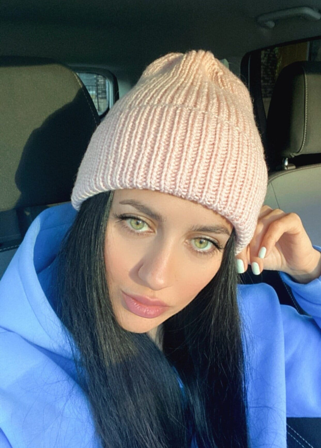 Pink Knitted Beanie Hat Women Pastel Wool Hat Winter Beanie Hat Winter headdress large knit cap with lapel high top Gift for friend