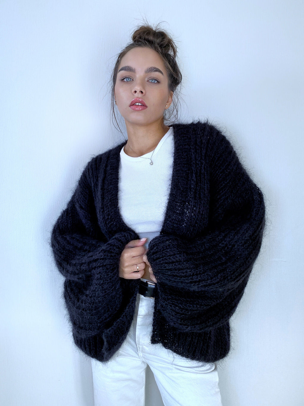 Knit short mohair cardigan black Mohair bolero Wedding Cardigan Wool fluffy cape Bridal jackets hawl Knitted jacket Chunky knit cardigan