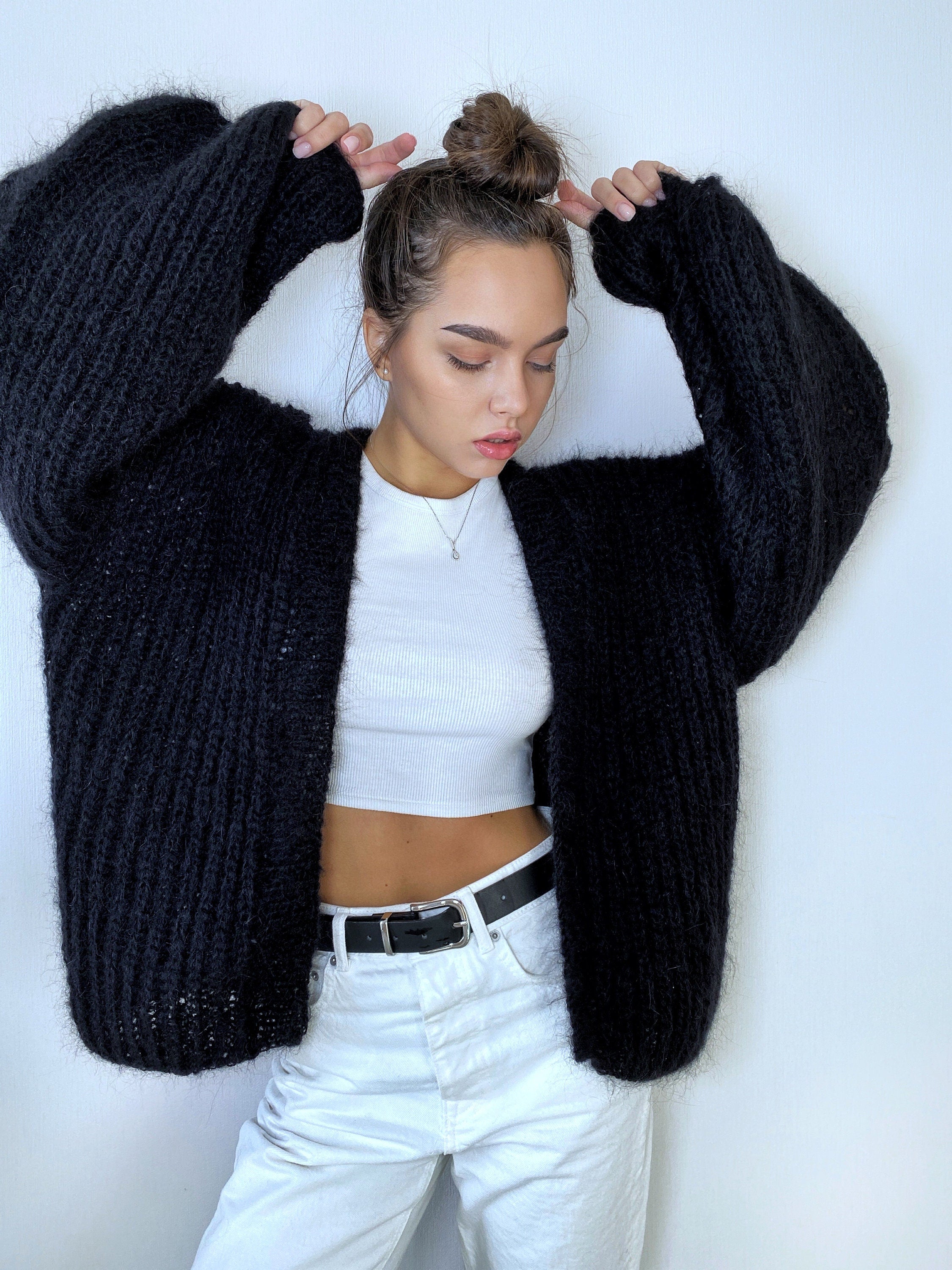 Knit short mohair cardigan black Mohair bolero Wedding Cardigan Wool fluffy cape Bridal jackets hawl Knitted jacket Chunky knit cardigan