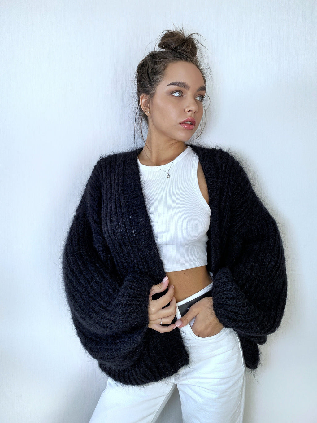 Knit short mohair cardigan black Mohair bolero Wedding Cardigan Wool fluffy cape Bridal jackets hawl Knitted jacket Chunky knit cardigan