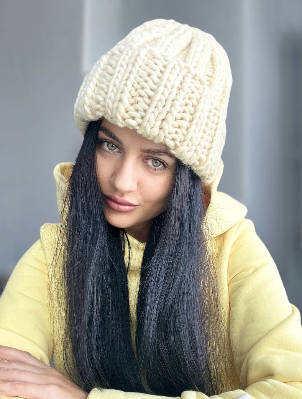 Chunky knit hat Super Chunky Beanie Winter knit hat Big warm winter knitted hat White Beige Pastel knit hand hat Chunky knit beanie