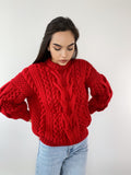Red knit sweater women knitted merino wool jumper Chinky knit oversize Cable knitting Loose knit Oversized Women red knitted sweater
