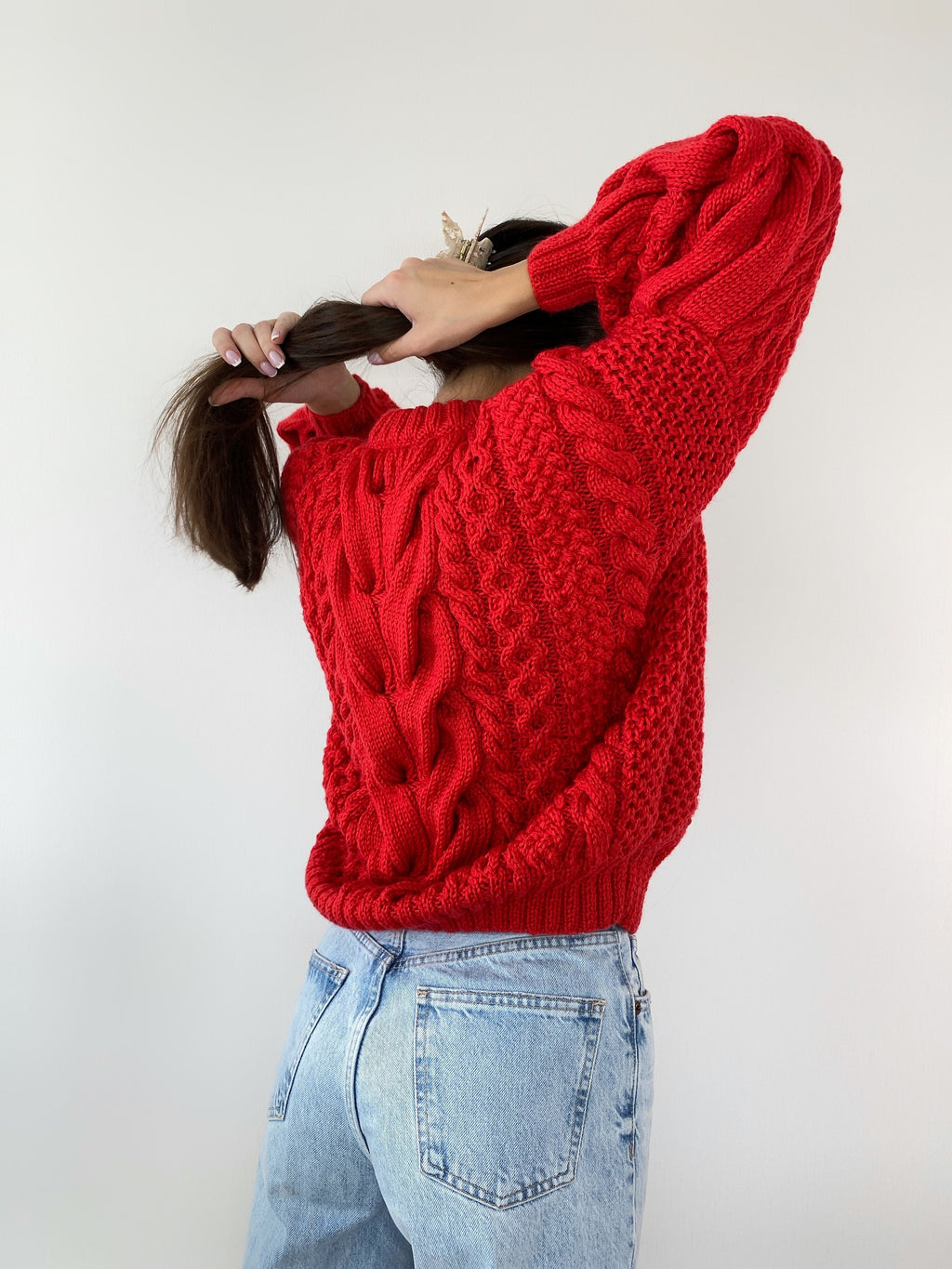 Red knit sweater women knitted merino wool jumper Chinky knit oversize Cable knitting Loose knit Oversized Women red knitted sweater