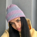 Knitted winter alpaca lilac beanie hat wool Lilac blue purple hat women unisex men Mini warm hat stocking Cable tie wraps around