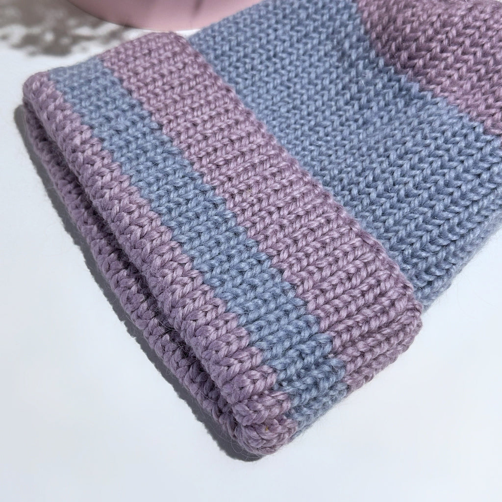 Knitted winter alpaca lilac beanie hat wool Lilac blue purple hat women unisex men Mini warm hat stocking Cable tie wraps around