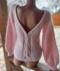 Angora light pink white sweater Open back Deep neckline Pastel fluffy angora pullover Loose fit oversized V-neck Top long sleevs Cozy gift