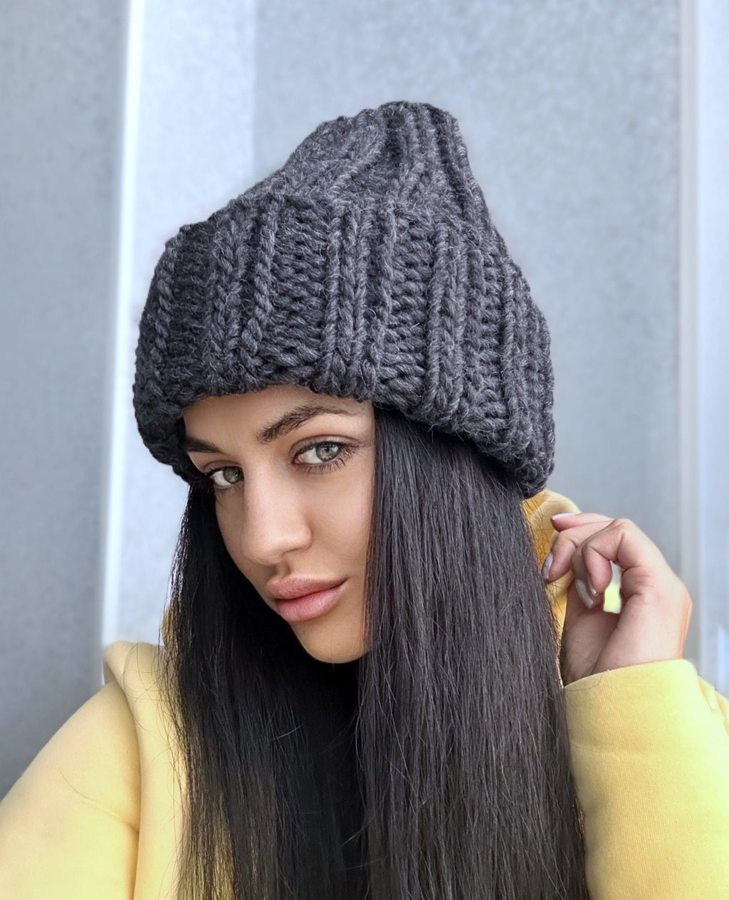 Chunky knit hat Super Chunky Beanie Winter knit hat Big warm winter knitted hat Black Gray Melange Pastel knit hand hat Chunky knit beanie