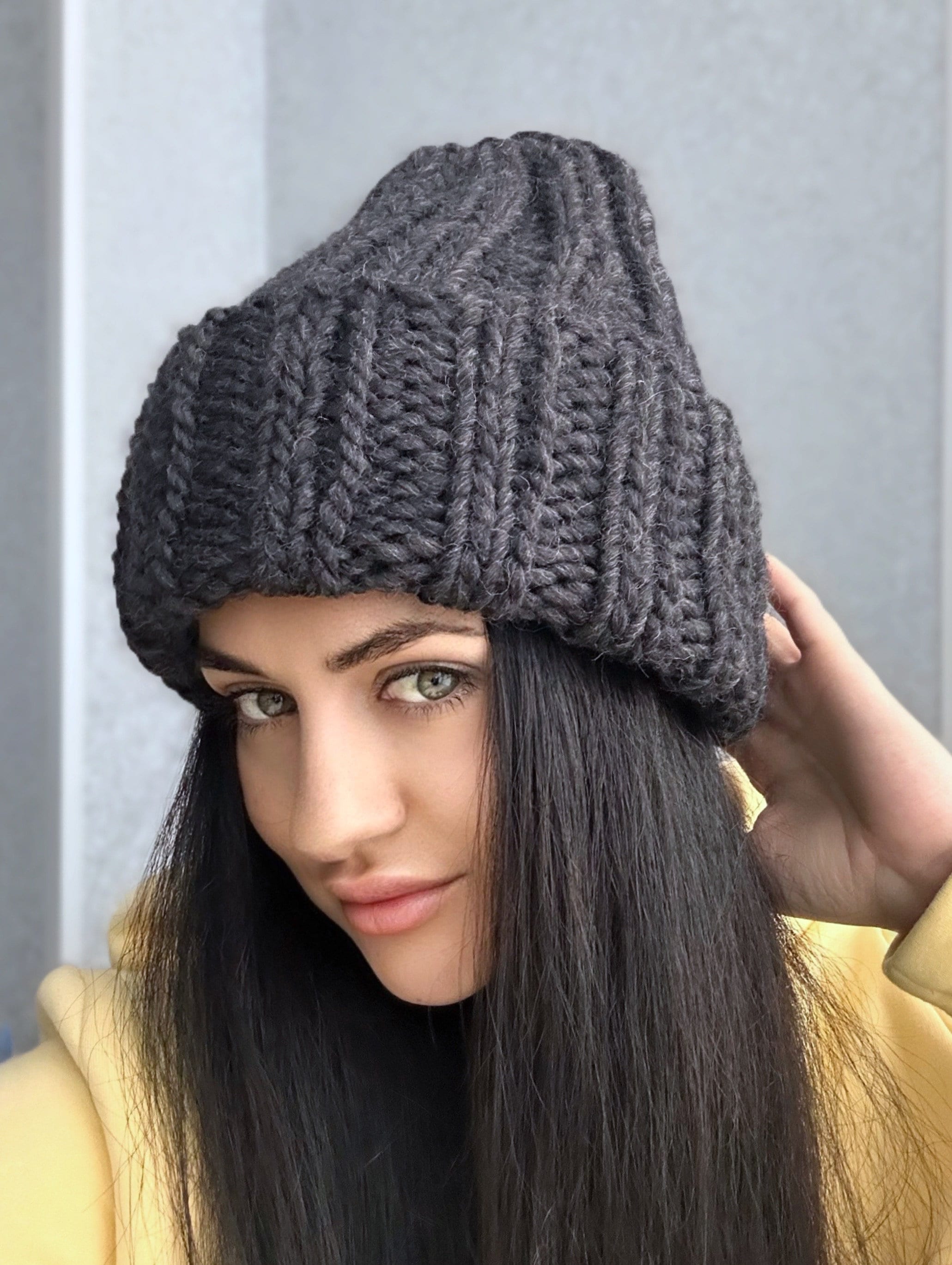 Chunky knit hat Super Chunky Beanie Winter knit hat Big warm winter knitted hat Black Gray Melange Pastel knit hand hat Chunky knit beanie