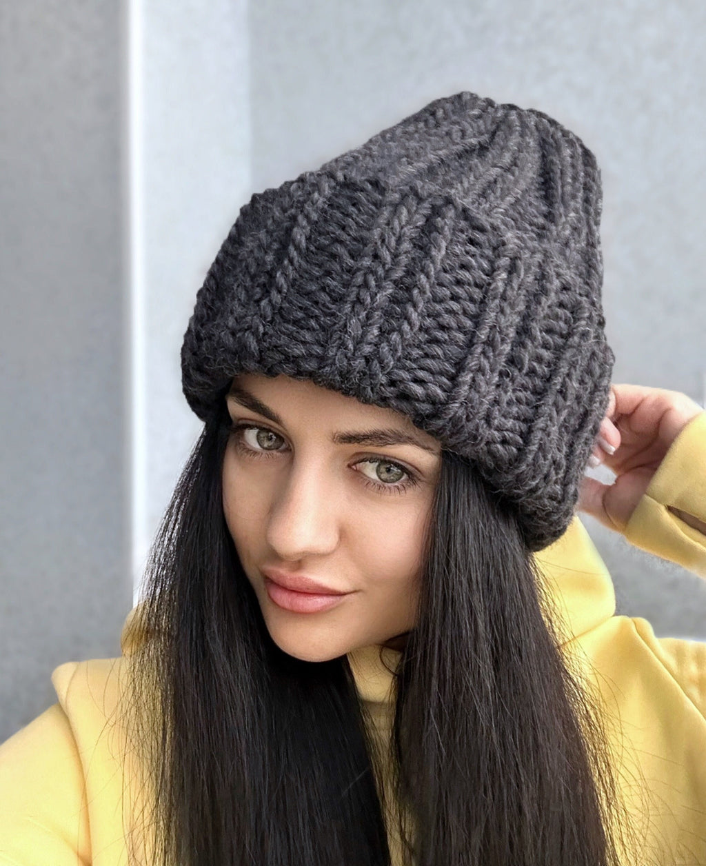 Chunky knit hat Super Chunky Beanie Winter knit hat Big warm winter knitted hat Black Gray Melange Pastel knit hand hat Chunky knit beanie