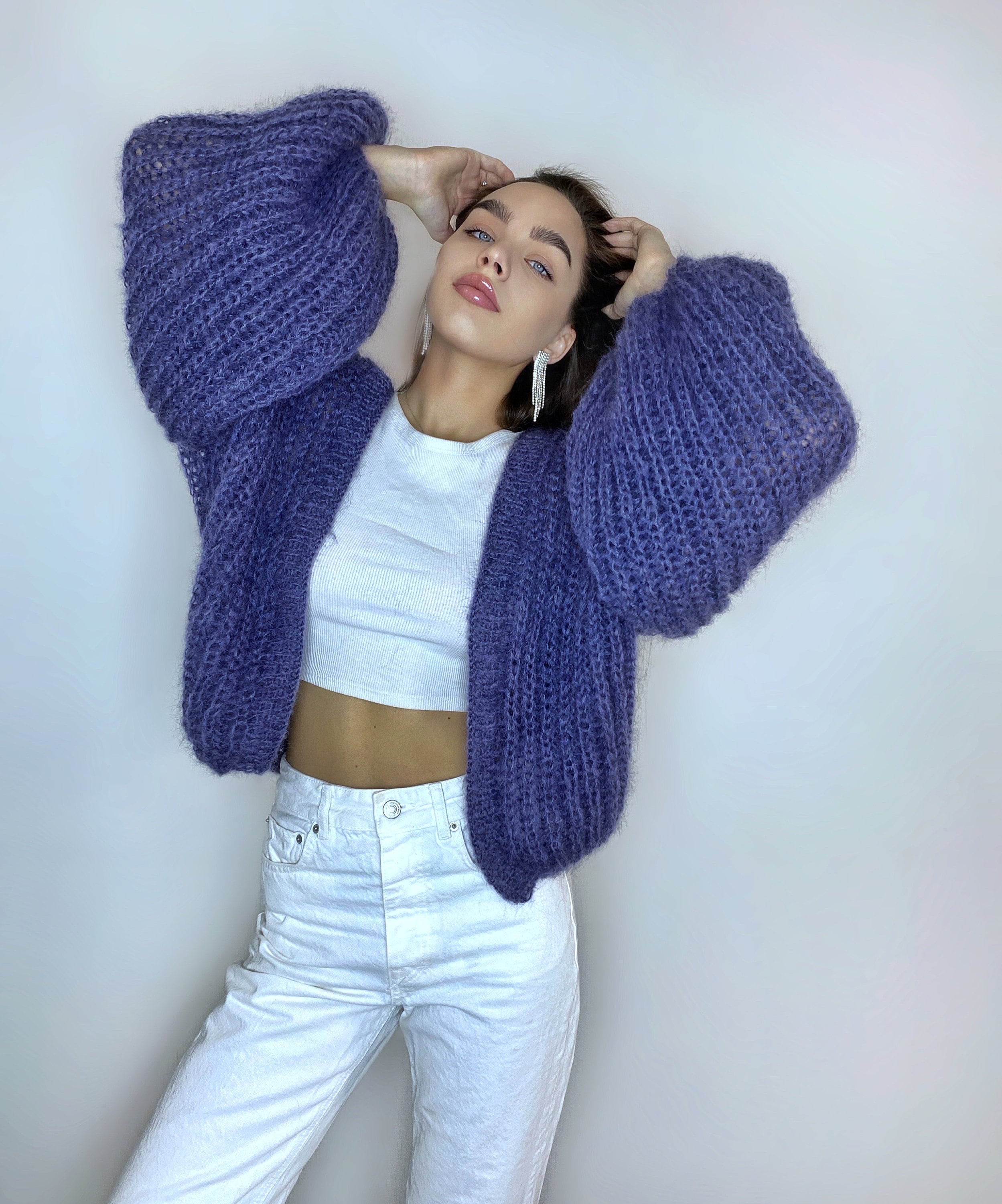 Mohair cardigan women Wedding cardigan Mohair sweater Dark blue knitted coat Jacket Women Bridal shrug bolero wool Fluffy short cardigan