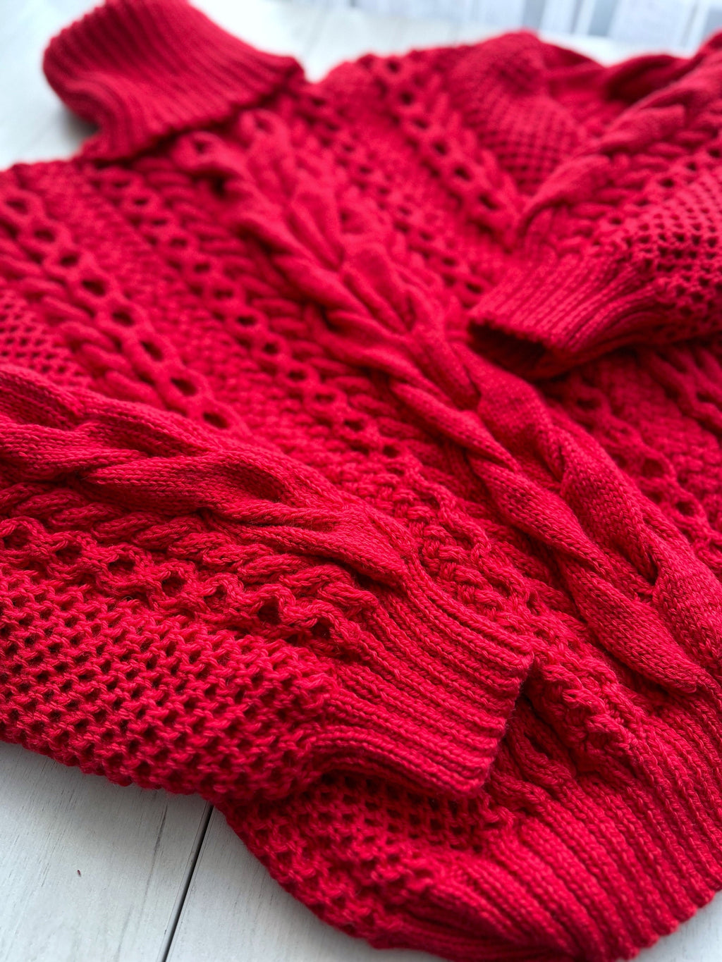 Red chunky knit merino wool mix sweater for men Cable knit Loose Turtleneck Oversized mens pullover Aran Scandinavian High collar jumper