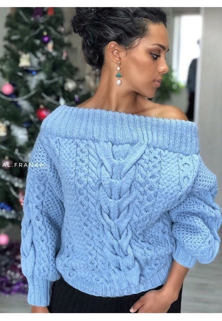 Cable hand knit sweater/ Loose knit/ Oversized sweater/Chunky knit throw /Knitted sweater woman/braid sweater/bulky off shoulder jumper