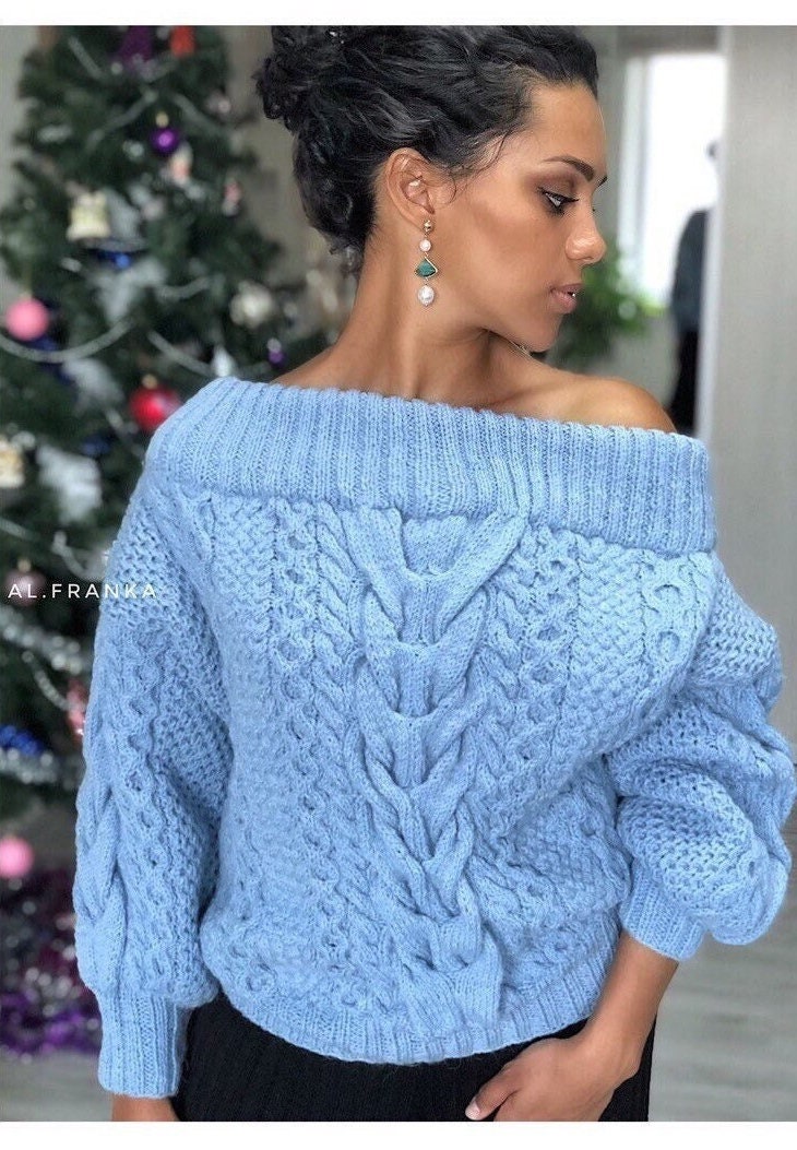 Cable hand knit sweater/ Loose knit/ Oversized sweater/Chunky knit throw /Knitted sweater woman/braid sweater/bulky off shoulder jumper
