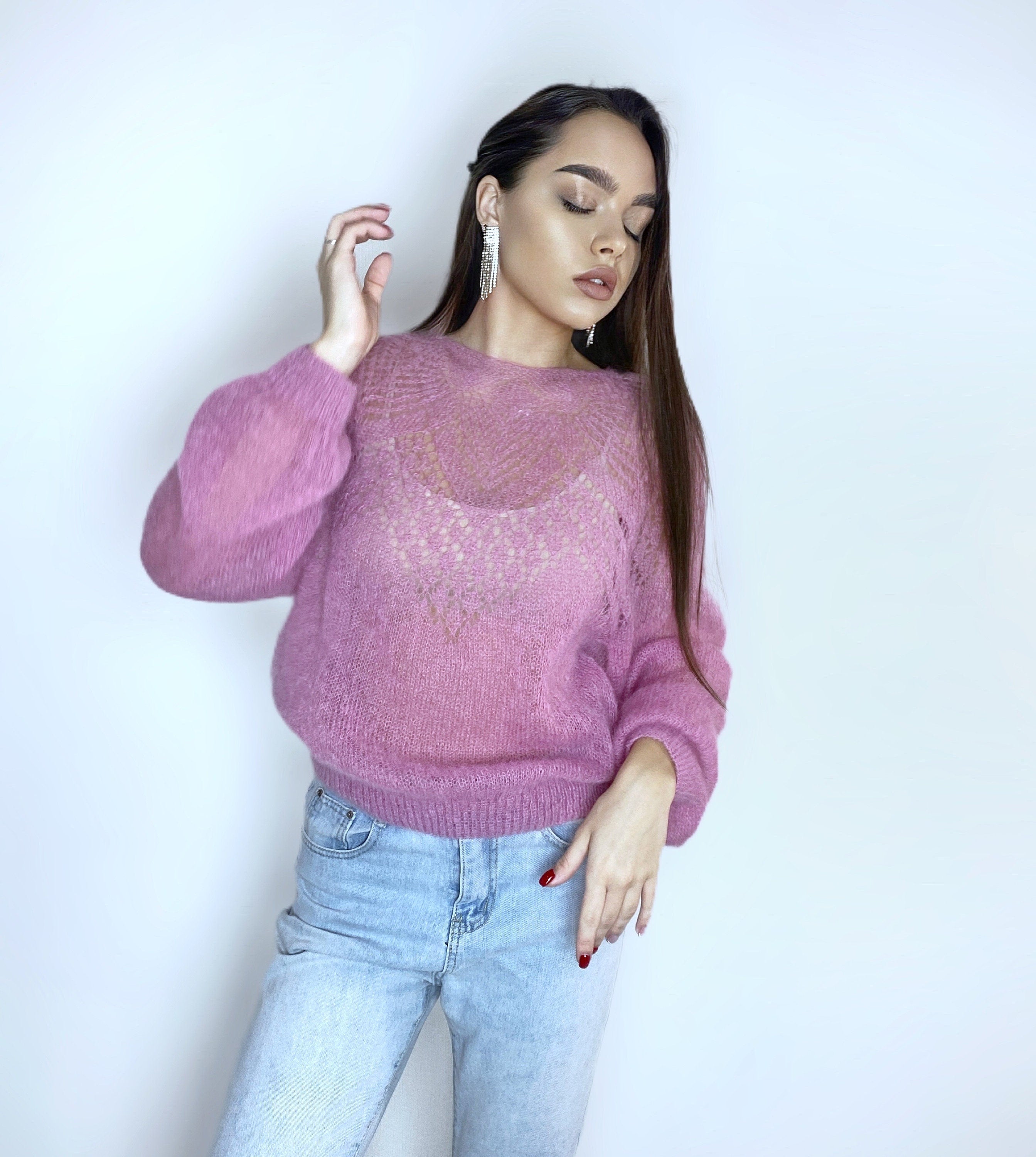 Mohair Bridal Sweater openwork sweater Pink Red Wool Jacket Wedding Cover Up Knit Mohair Knitted Jumper Shrug Mohair Pullover Knitted Wrap
