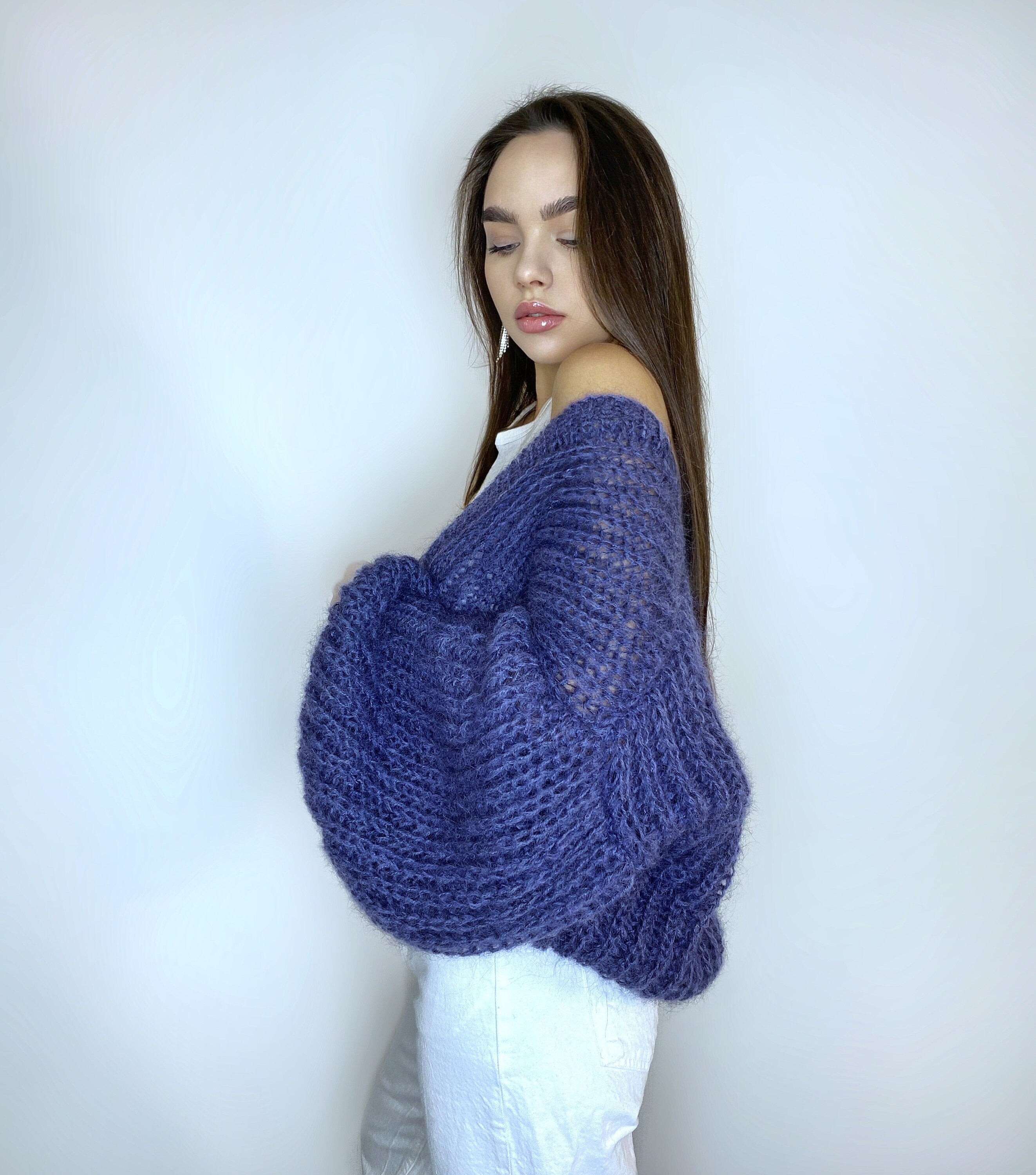 Mohair cardigan women Wedding cardigan Mohair sweater Dark blue knitted coat Jacket Women Bridal shrug bolero wool Fluffy short cardigan