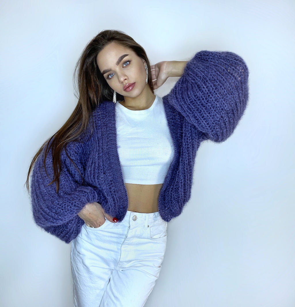 Mohair cardigan women Wedding cardigan Mohair sweater Dark blue knitted coat Jacket Women Bridal shrug bolero wool Fluffy short cardigan