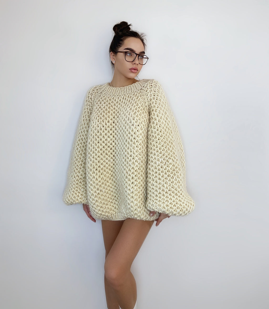 Chunky handknit Merino wool soft milk sweater Loose Fit Sweater Cable knit big pullover for woman Hand knit Pastel sweater Alpaca sweater
