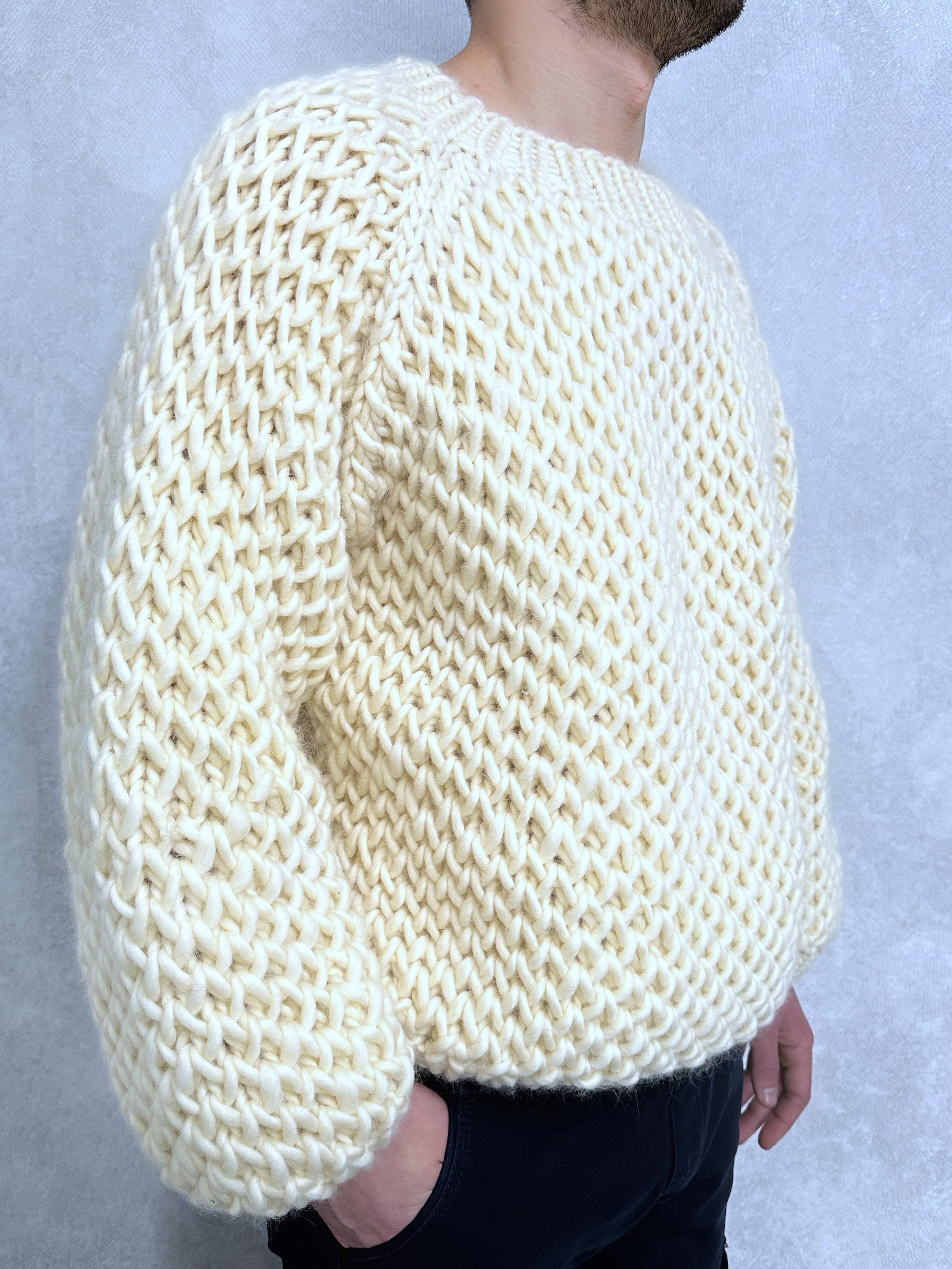 Chunky handknit Merino wool soft milk sweater Loose Fit Sweater Cable knit big pullover for men Hand knit Pastel sweater Alpaca sweater