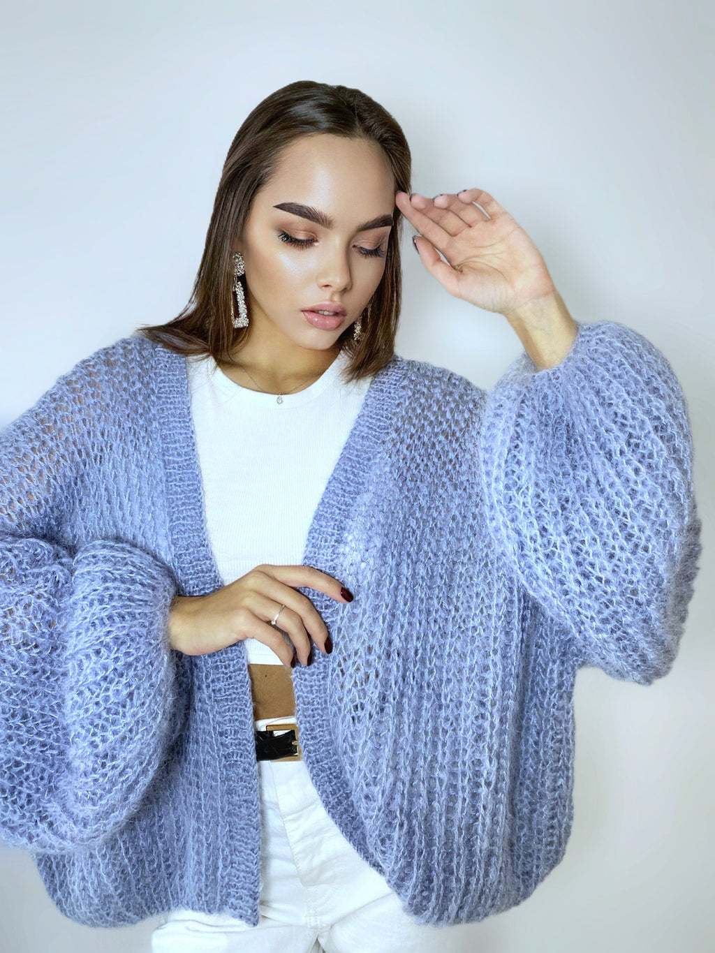 Mohair cardigan women Wedding cardigan Mohair sweater Gray knitted coat Jacket Women Bridal shrug bolero wool Fluffy short cardigan