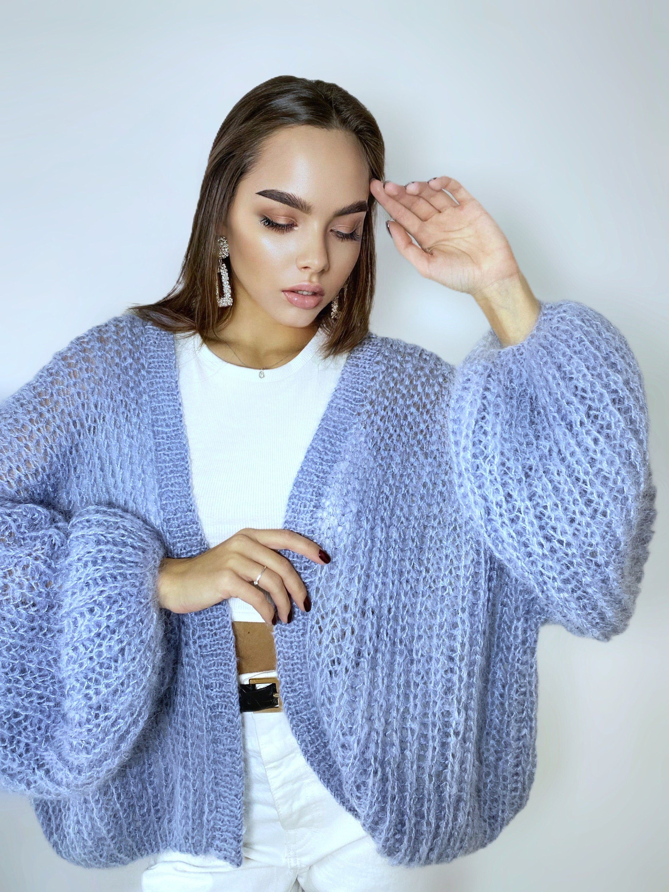 Mohair cardigan women Wedding cardigan Mohair sweater Gray knitted coat Jacket Women Bridal shrug bolero wool Fluffy short cardigan