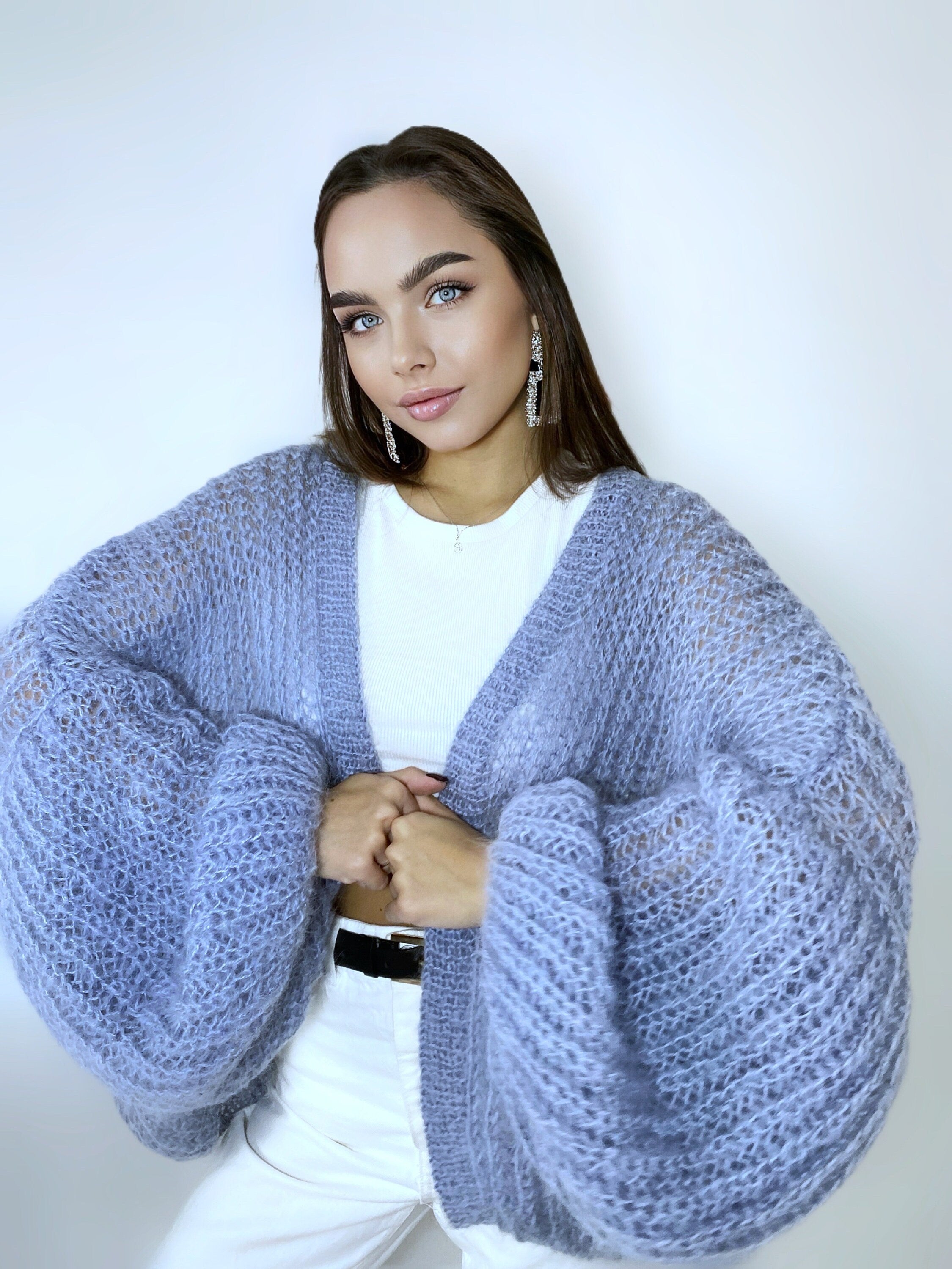 Mohair cardigan women Wedding cardigan Mohair sweater Gray knitted coat Jacket Women Bridal shrug bolero wool Fluffy short cardigan