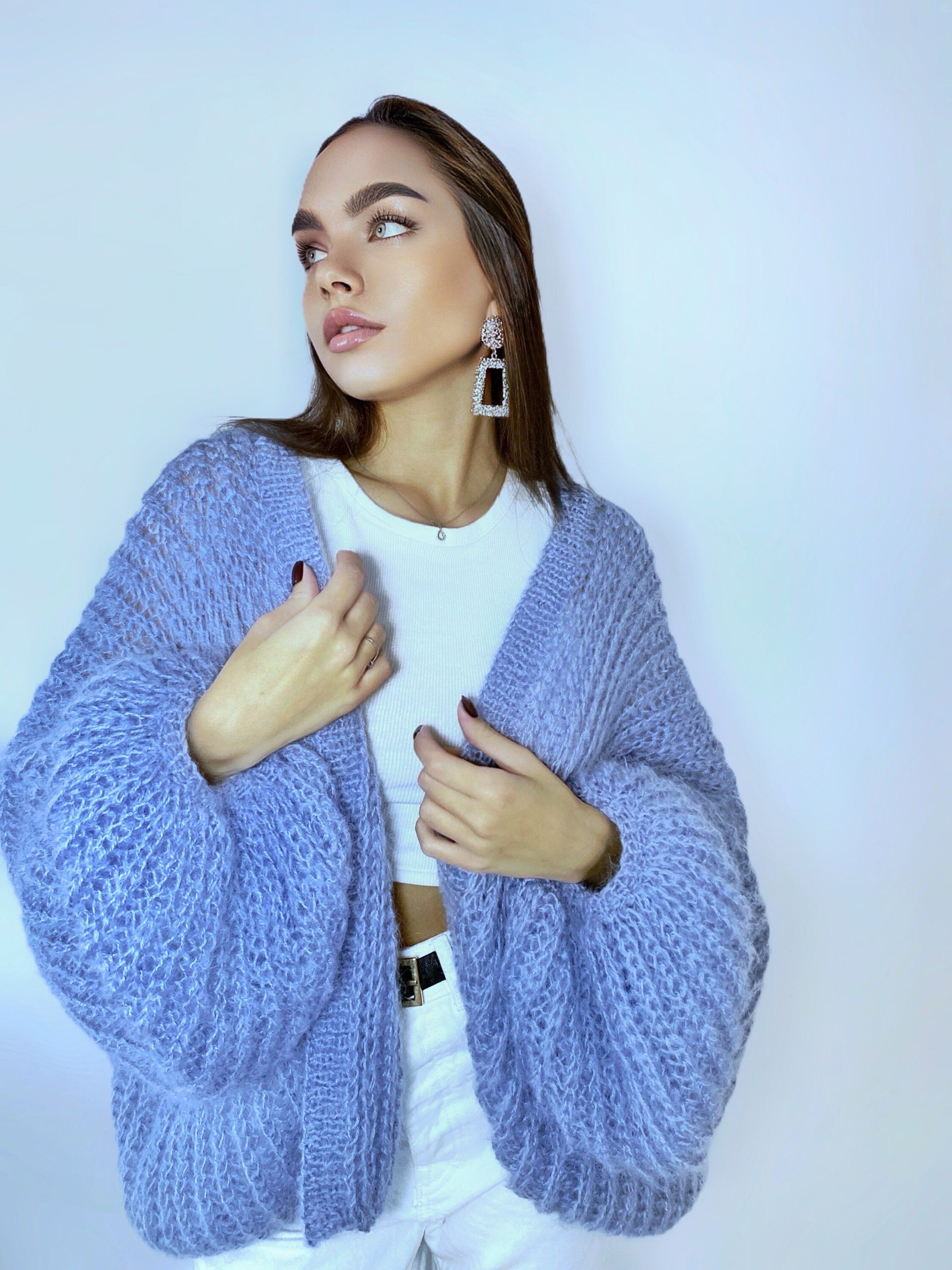Mohair cardigan women Wedding cardigan Mohair sweater Gray knitted coat Jacket Women Bridal shrug bolero wool Fluffy short cardigan