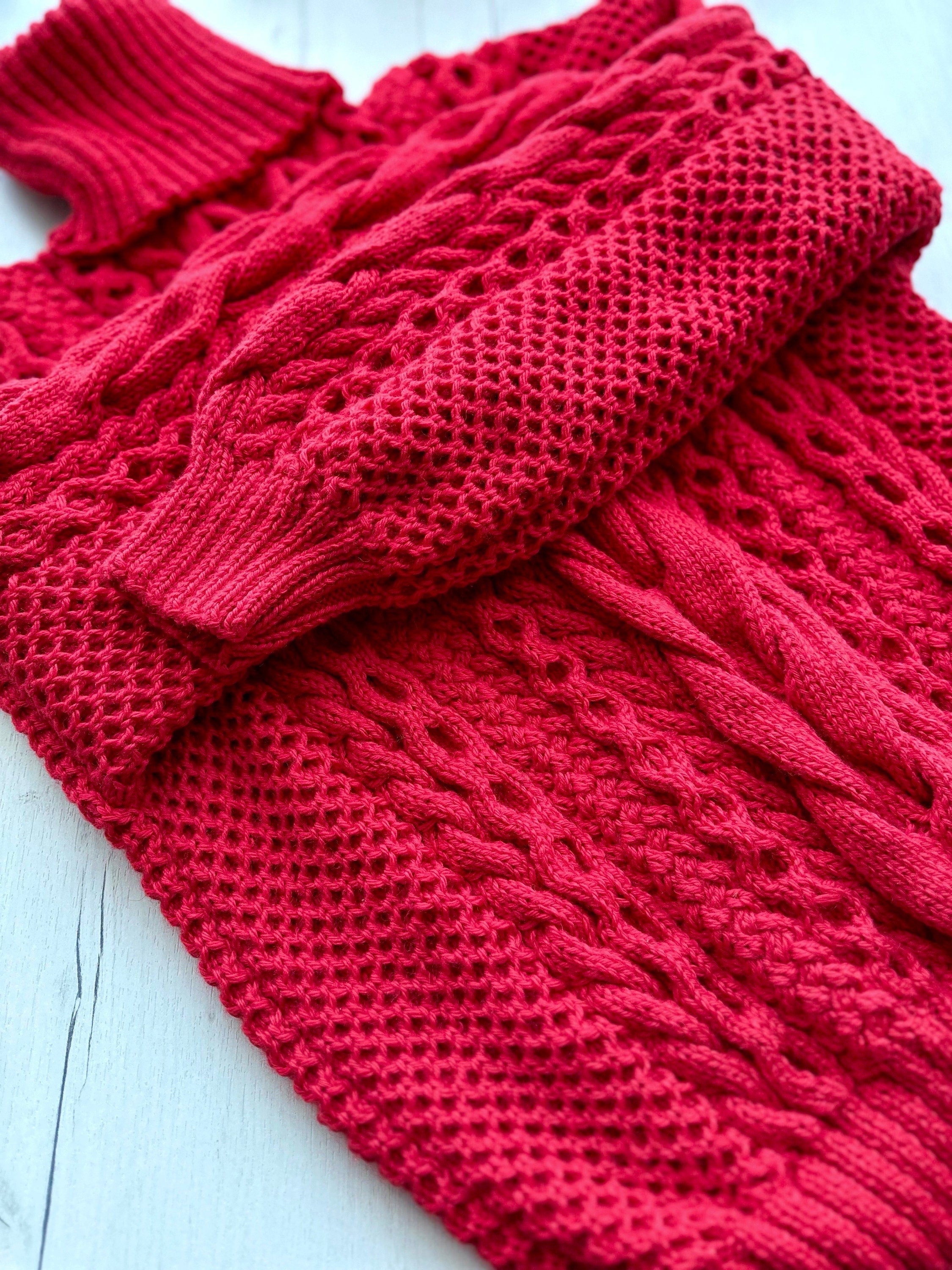 Red chunky knit merino wool mix sweater for men Cable knit Loose Turtleneck Oversized mens pullover Aran Scandinavian High collar jumper
