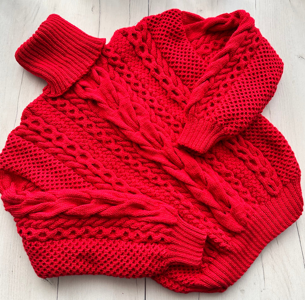 Red chunky knit merino wool mix sweater for men Cable knit Loose Turtleneck Oversized mens pullover Aran Scandinavian High collar jumper