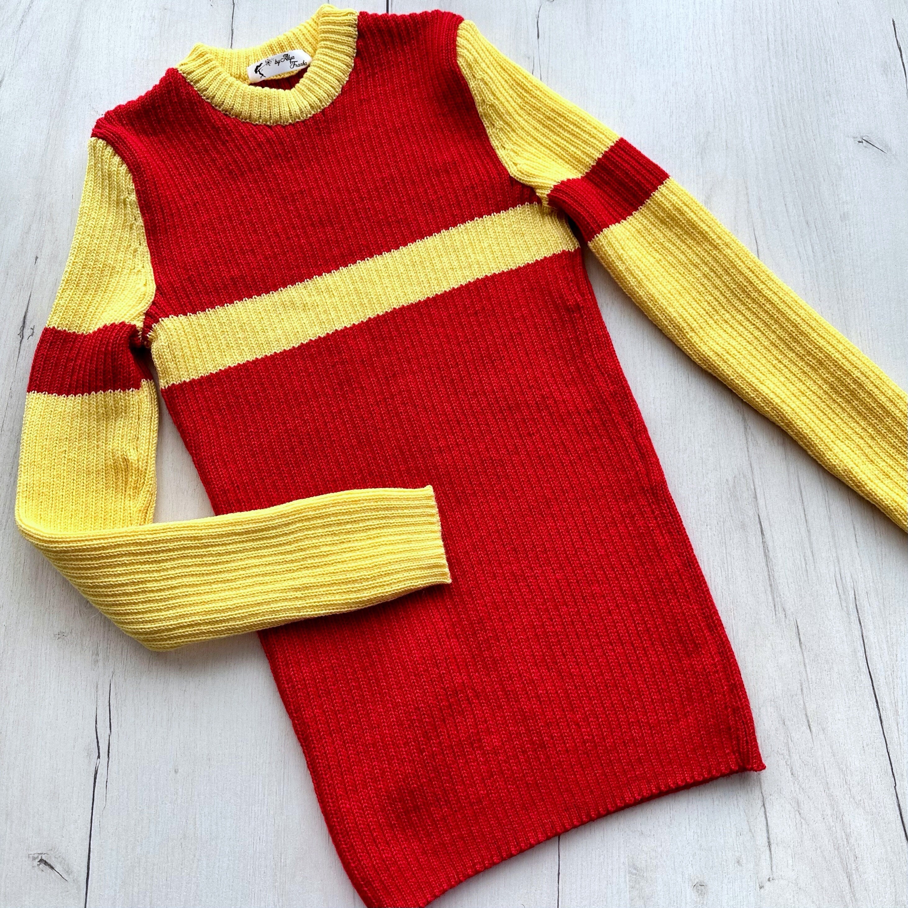 Hand knit mens sweater Men's turtleneck Yellow Red mens knitted sweater Men’s striped sweater gift for bestie Ribbed turtleneck sweater