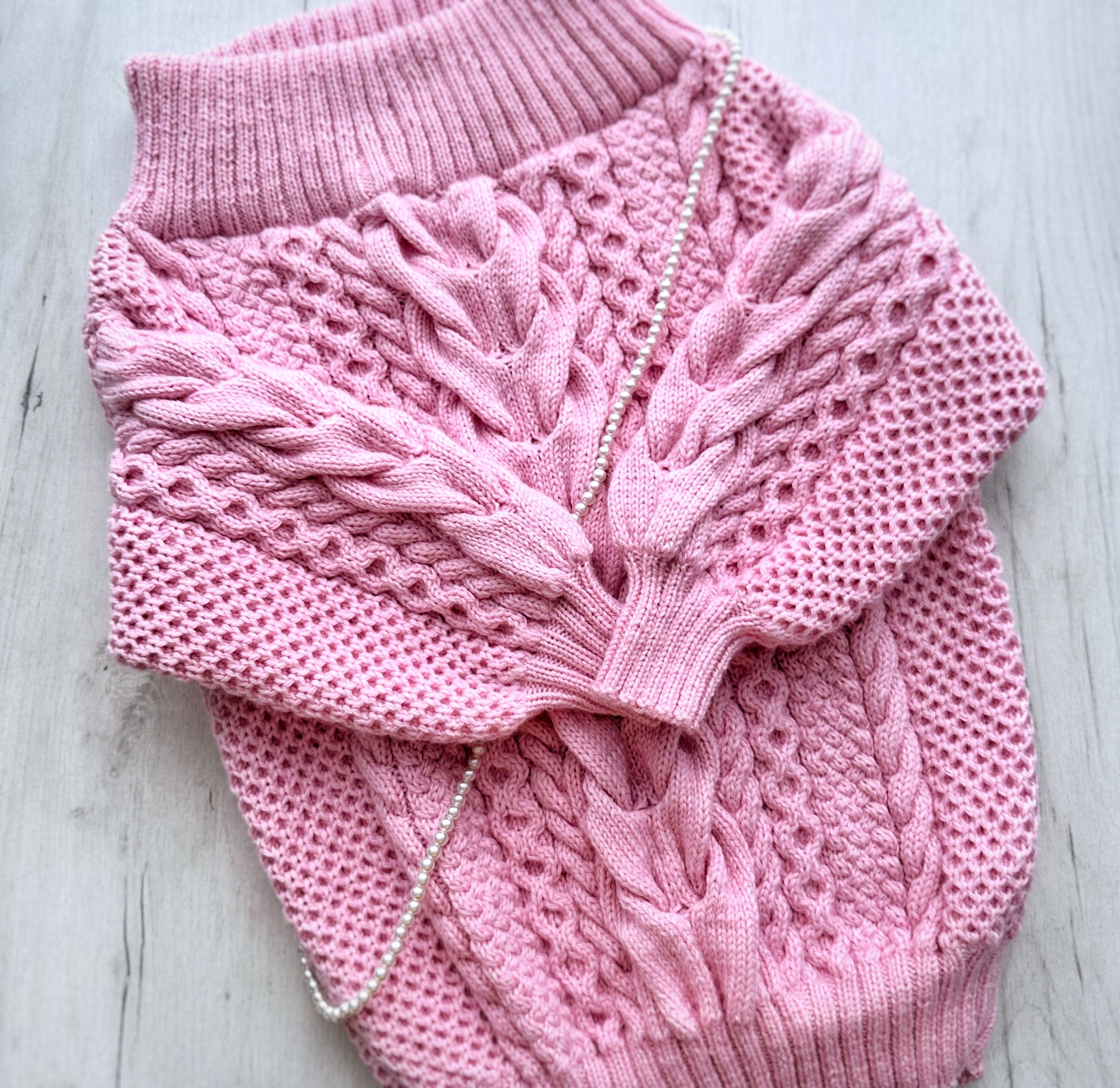 Knitted Pink sweater dress Fall dress Knit mini winter dress Mod dress Сable knit aran sweater Irish Braid wool sweater Off the shoulders