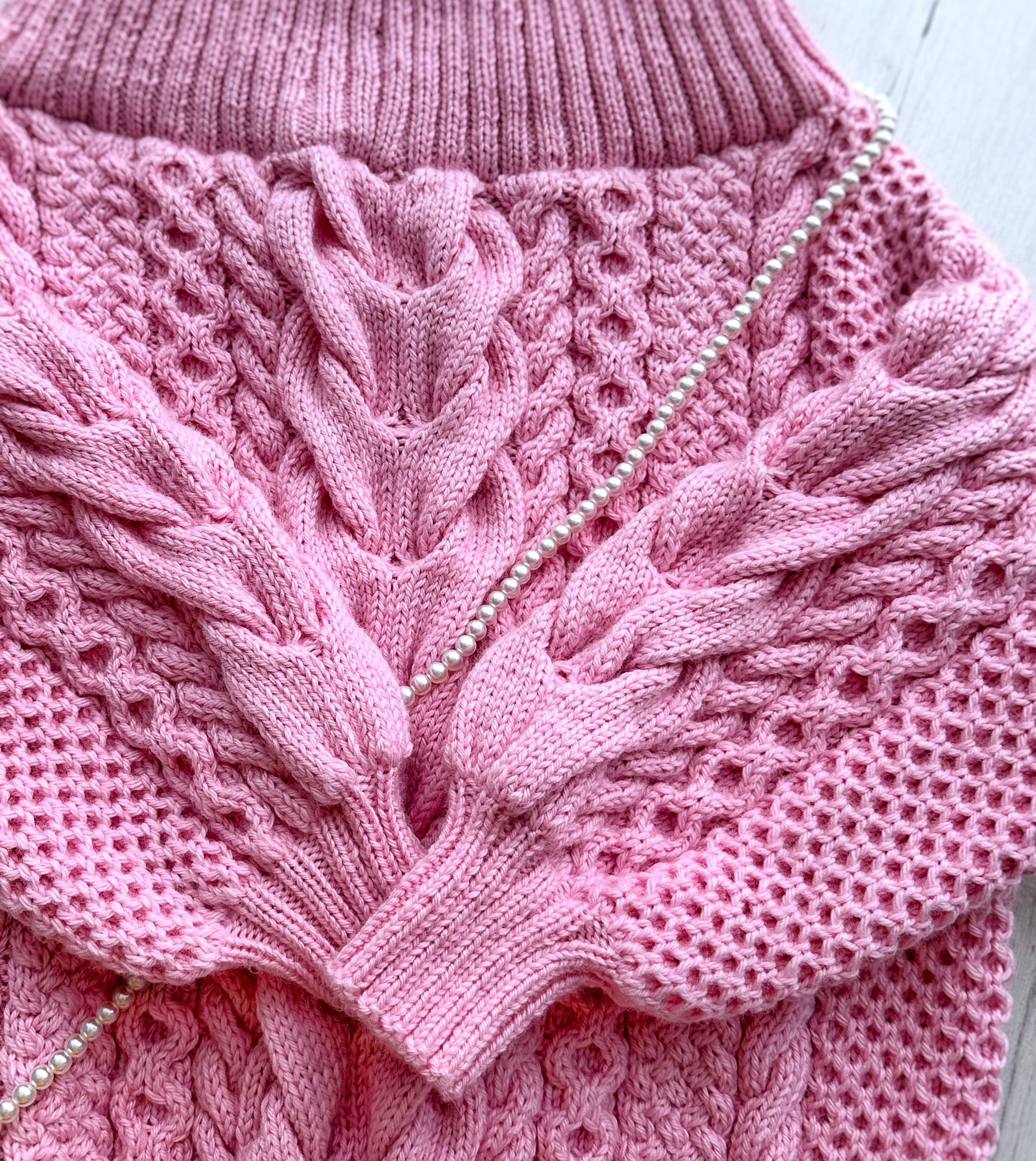 Knitted Pink sweater dress Fall dress Knit mini winter dress Mod dress Сable knit aran sweater Irish Braid wool sweater Off the shoulders