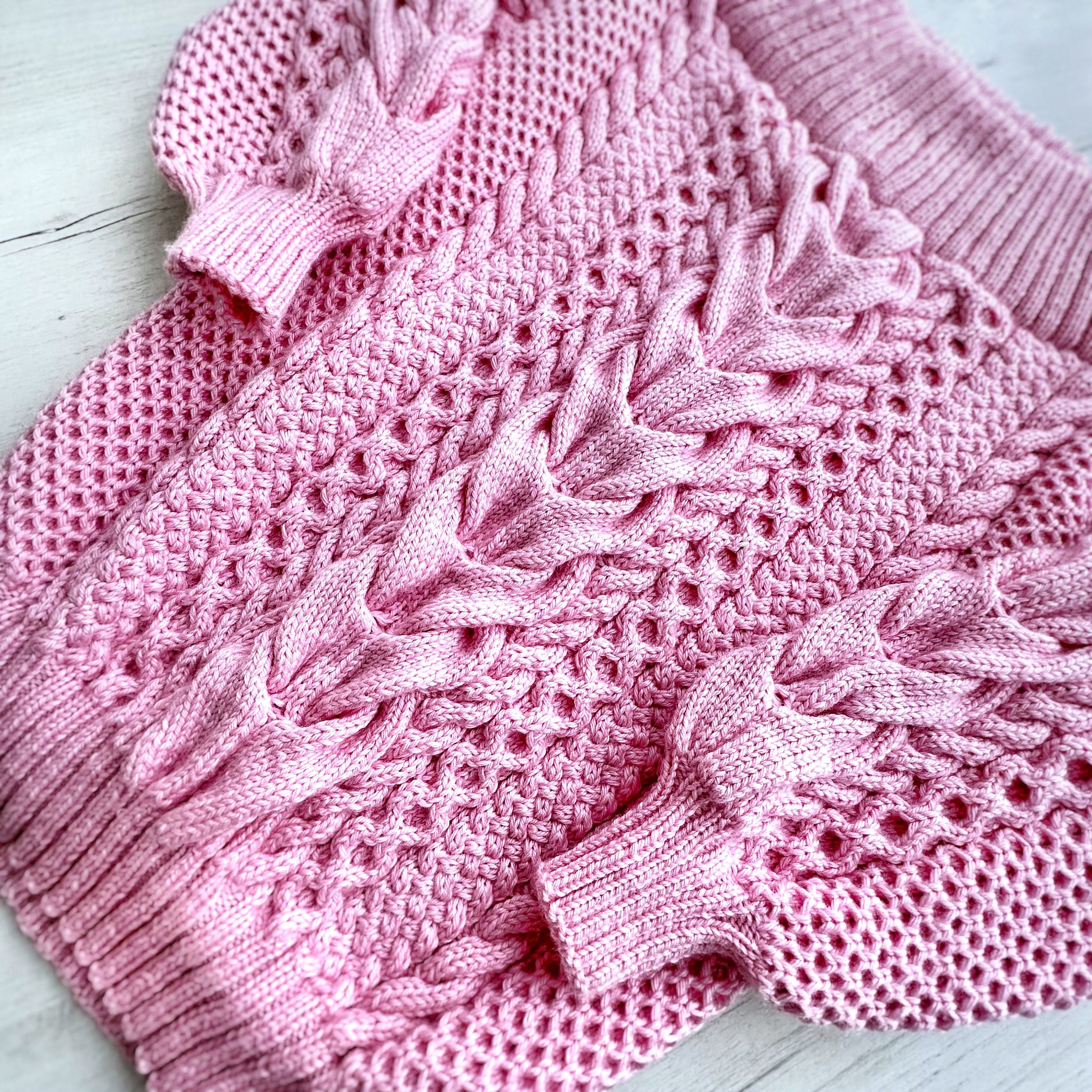 Knitted Pink sweater dress Fall dress Knit mini winter dress Mod dress Сable knit aran sweater Irish Braid wool sweater Off the shoulders