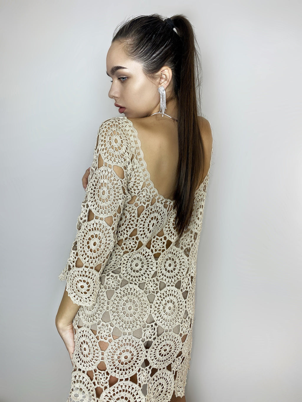 Beach dress/beach Cover-Ups/beige crochet dress/mini pastel cover-ups/cotton crochet dress/crochet vintage/beachwear/lace crochet dress