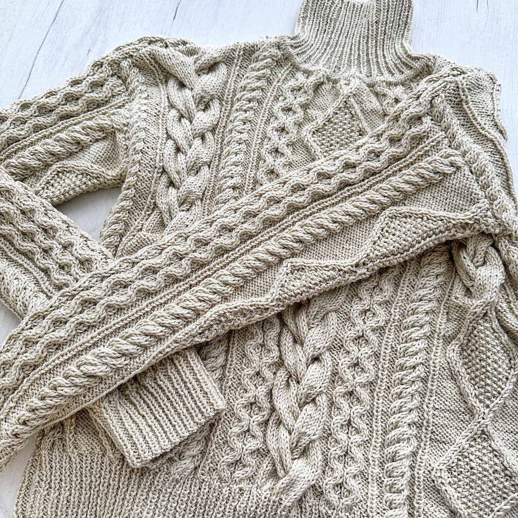 Hand knit scandinavian style sweater Chunky knit turtleneck pullover Oversize crop aran sweater Women cable knit sweater White Cream Ivory