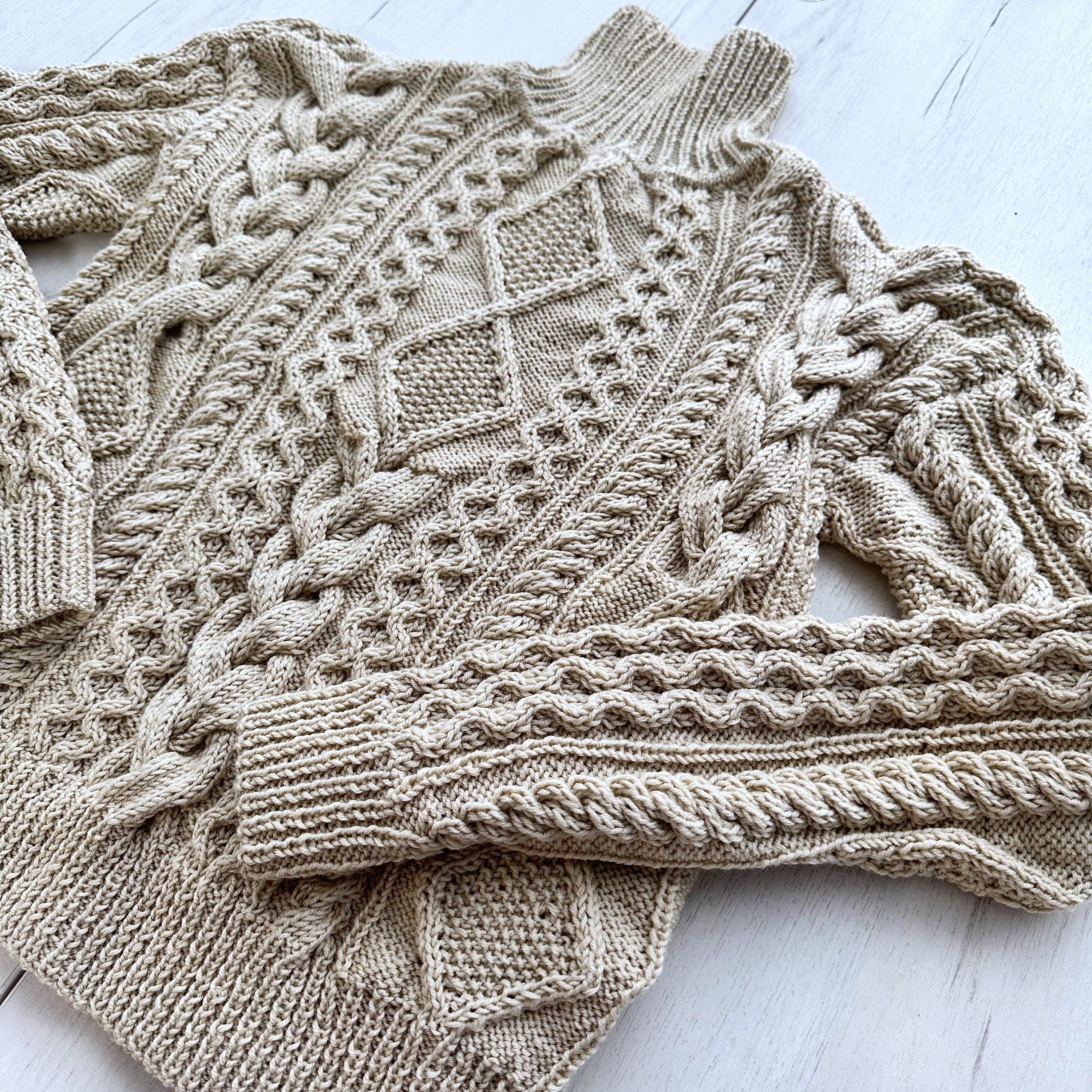 Hand knit scandinavian style sweater Chunky knit turtleneck pullover Oversize crop aran sweater Women cable knit sweater White Cream Ivory
