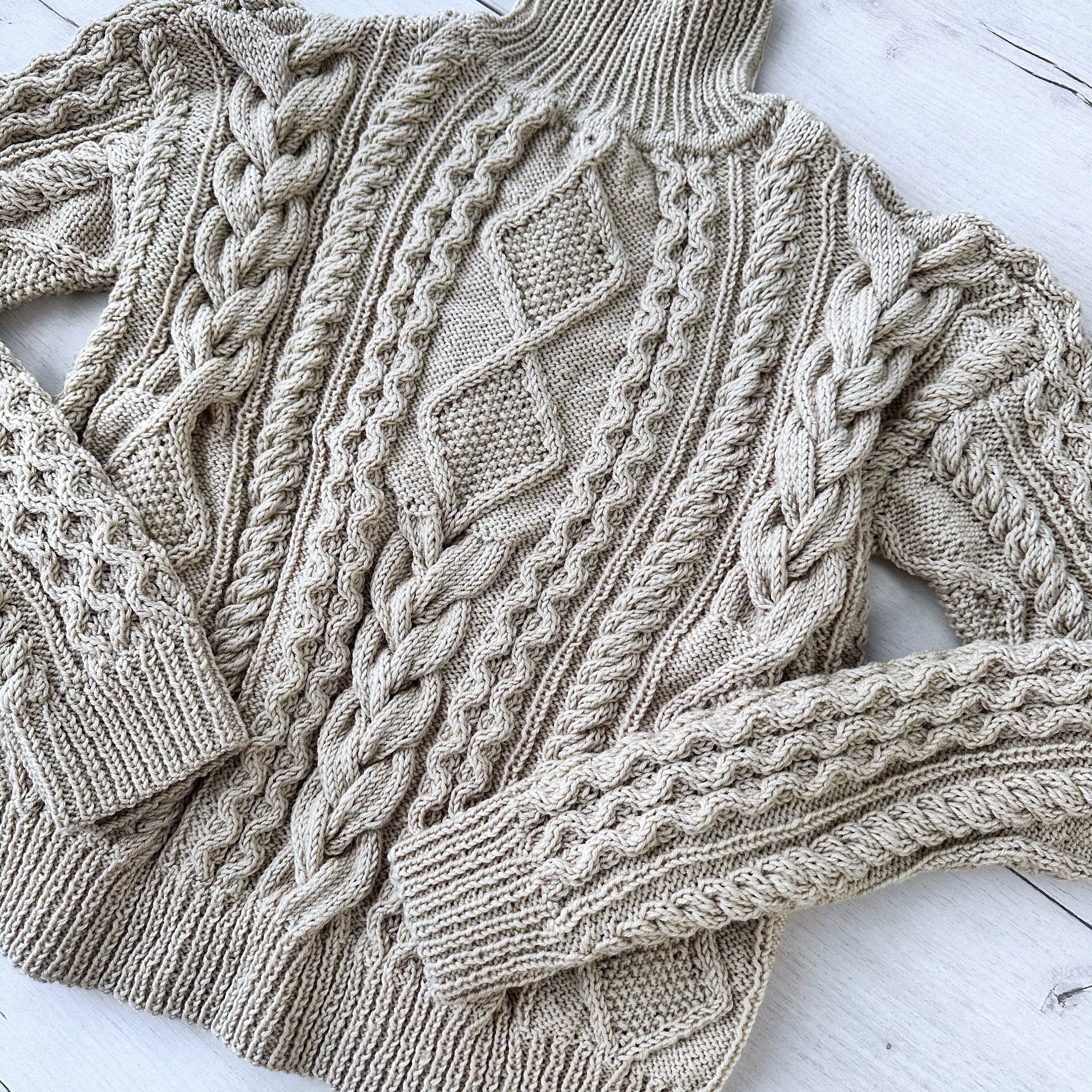 Hand knit scandinavian style sweater Chunky knit turtleneck pullover Oversize crop aran sweater Women cable knit sweater White Cream Ivory