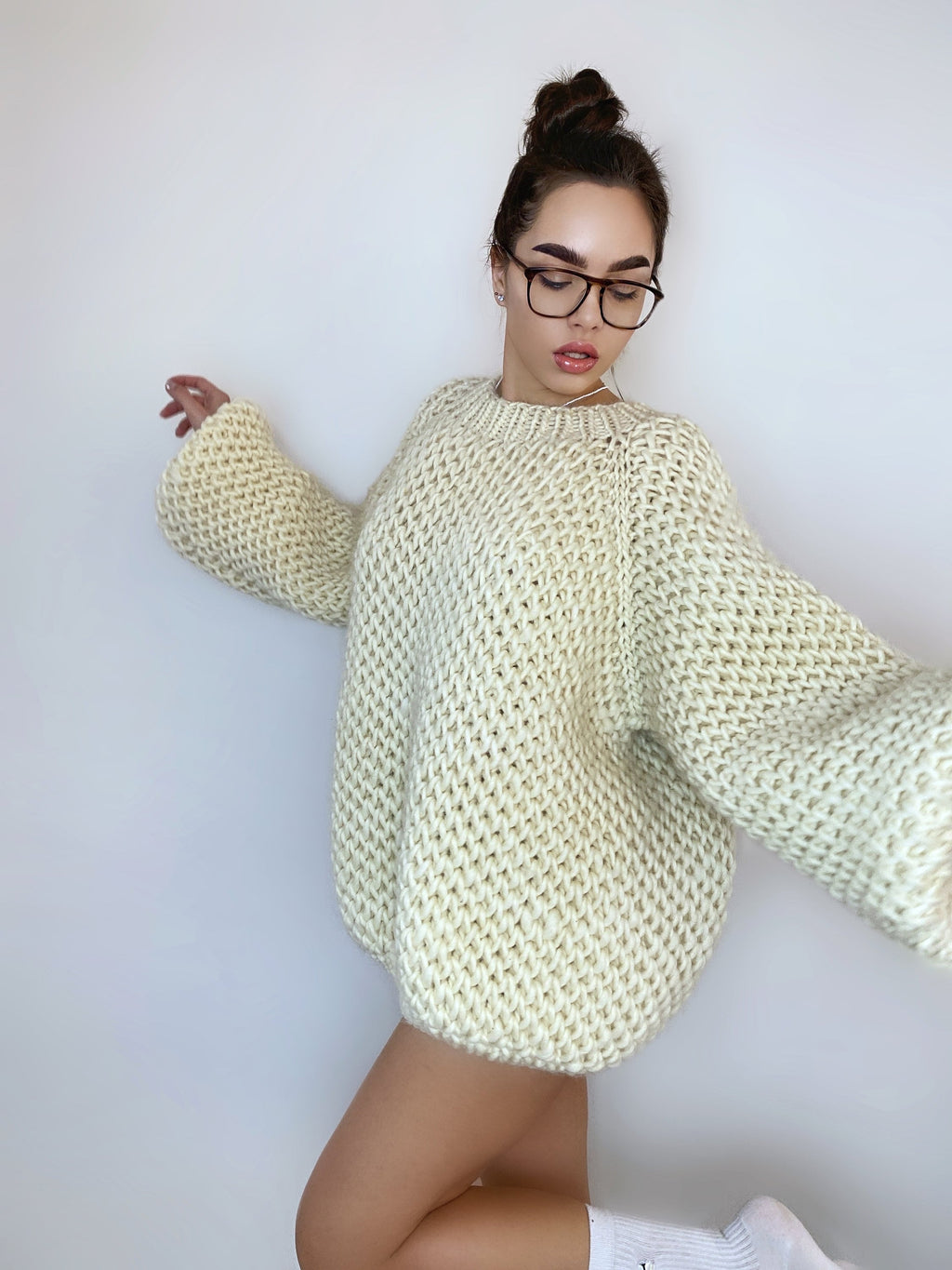 Chunky handknit Merino wool soft milk sweater Loose Fit Sweater Cable knit big pullover for woman Hand knit Pastel sweater Alpaca sweater