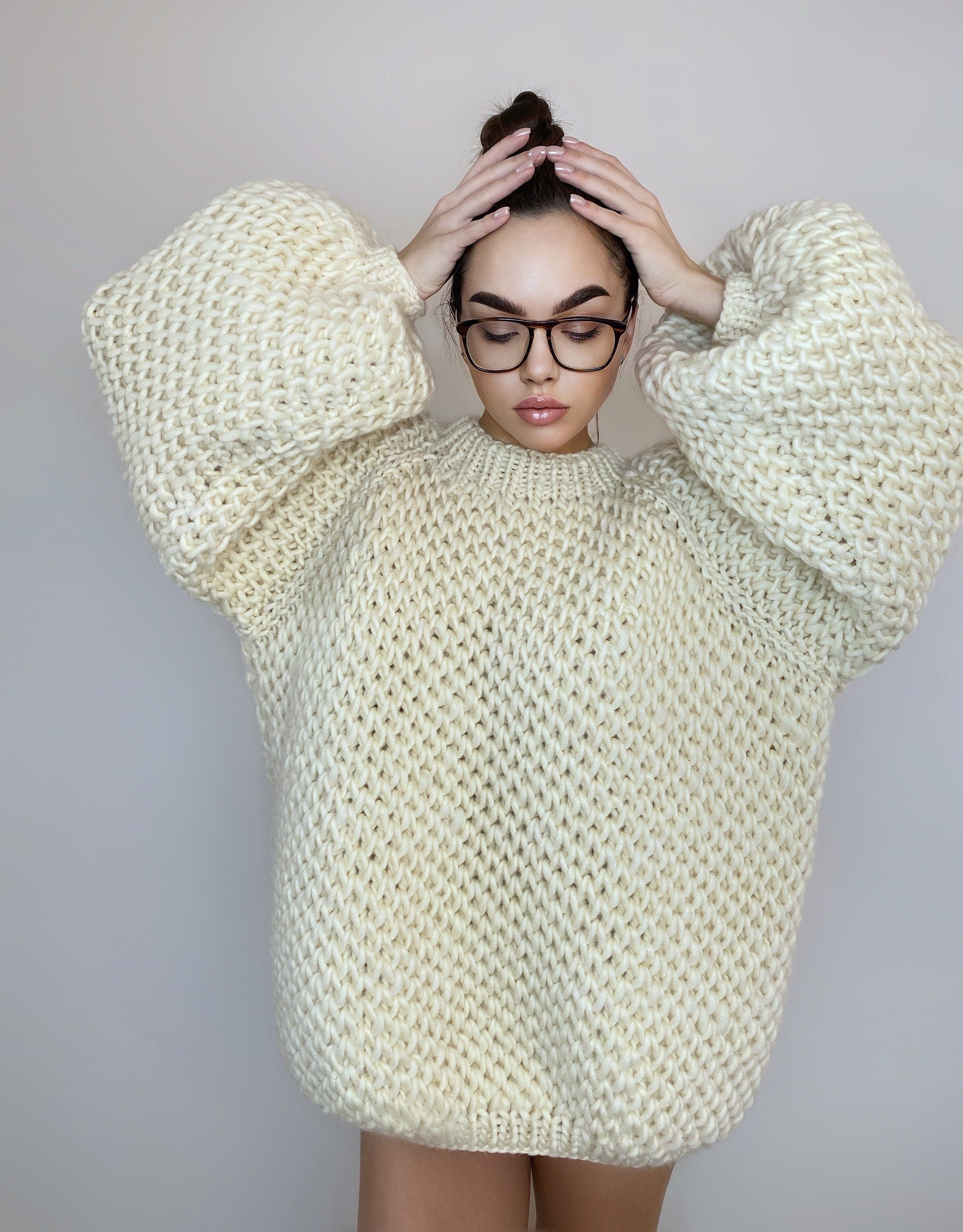 Chunky handknit Merino wool soft milk sweater Loose Fit Sweater Cable knit big pullover for woman Hand knit Pastel sweater Alpaca sweater