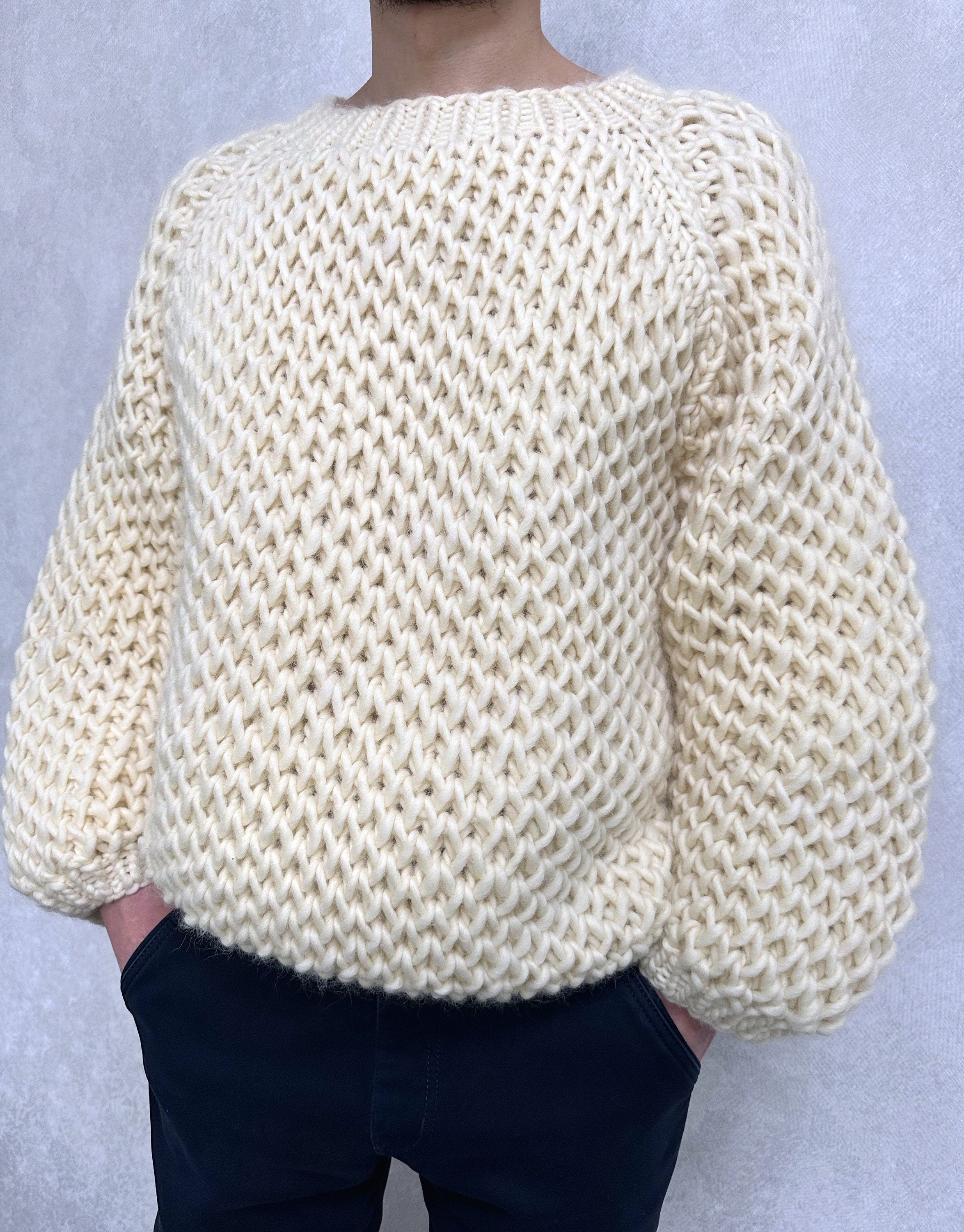 Chunky handknit Merino wool soft milk sweater Loose Fit Sweater Cable knit big pullover for men Hand knit Pastel sweater Alpaca sweater