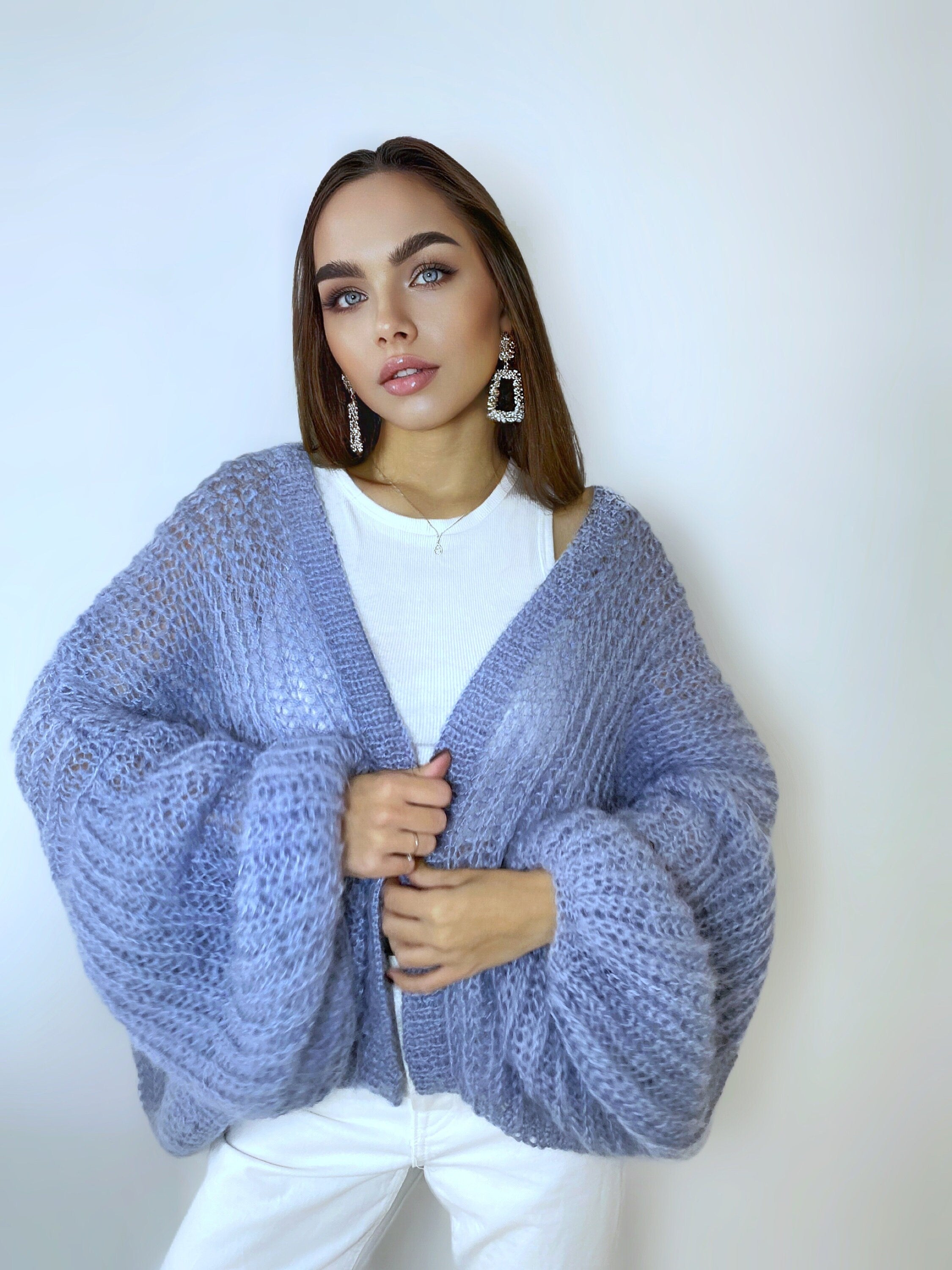 Mohair cardigan women Wedding cardigan Mohair sweater Gray knitted coat Jacket Women Bridal shrug bolero wool Fluffy short cardigan