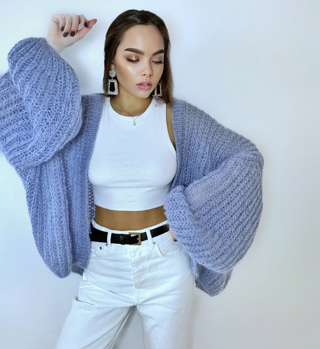 Mohair cardigan women Wedding cardigan Mohair sweater Gray knitted coat Jacket Women Bridal shrug bolero wool Fluffy short cardigan