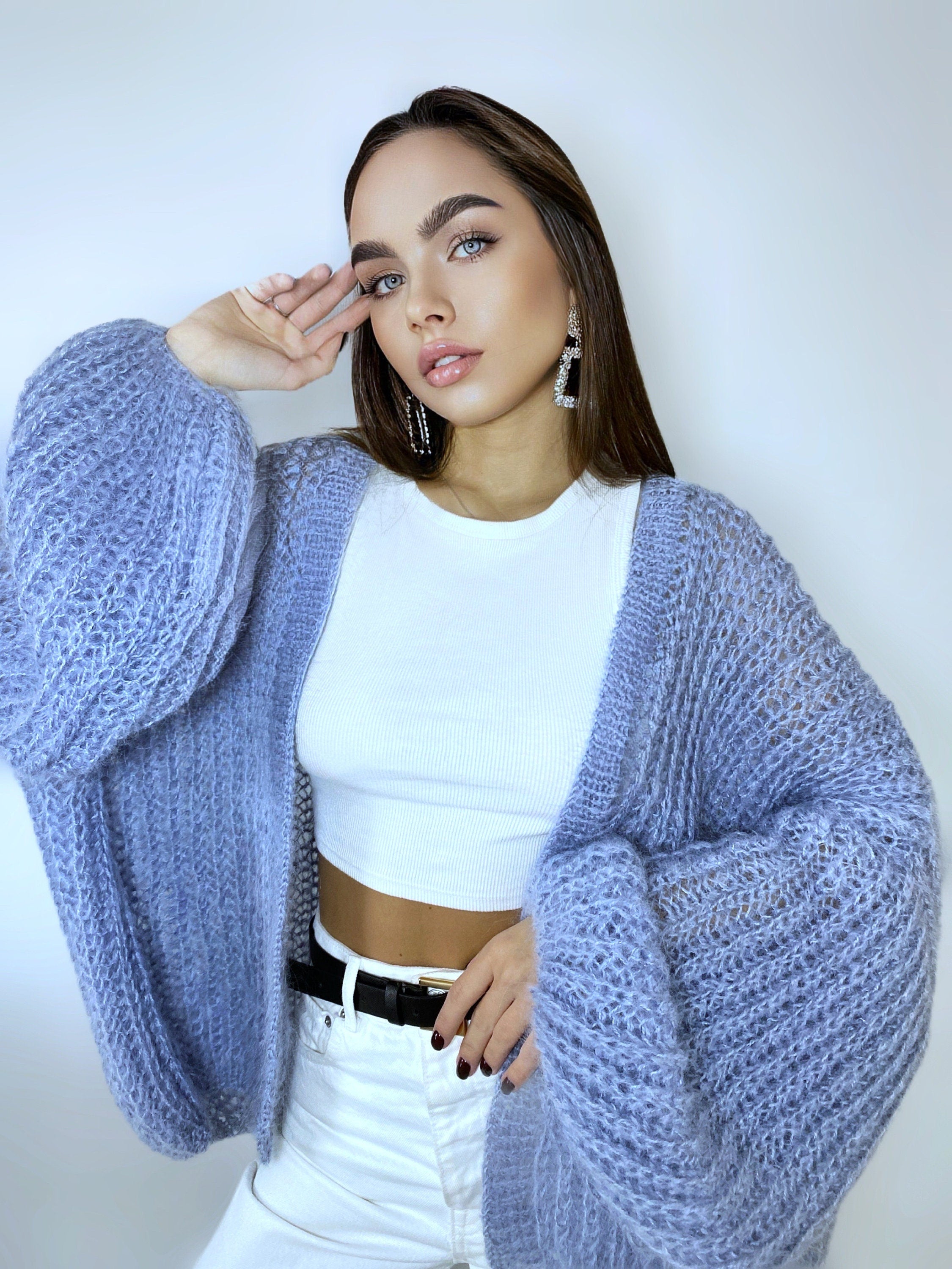 Mohair cardigan women Wedding cardigan Mohair sweater Gray knitted coat Jacket Women Bridal shrug bolero wool Fluffy short cardigan