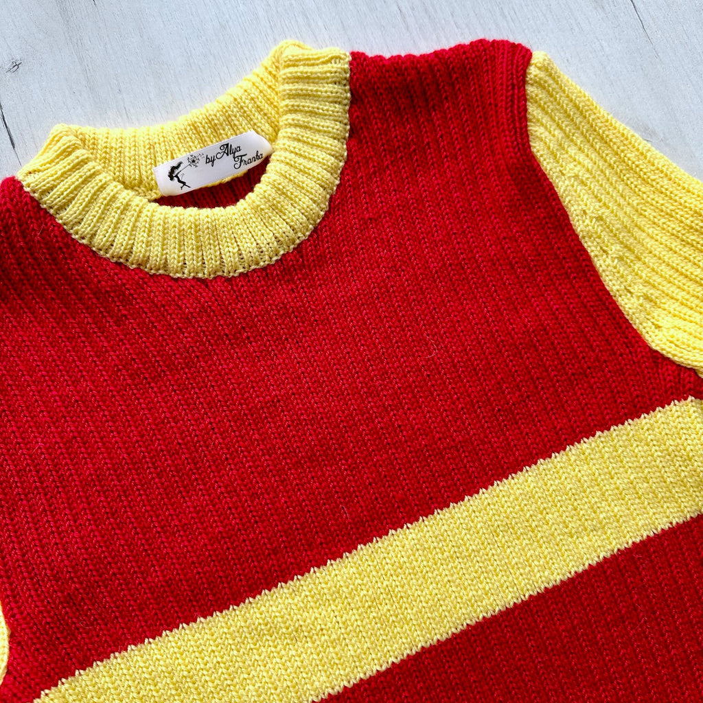 Hand knit mens sweater Men's turtleneck Yellow Red mens knitted sweater Men’s striped sweater gift for bestie Ribbed turtleneck sweater