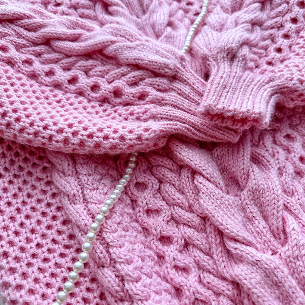 Knitted Pink sweater dress Fall dress Knit mini winter dress Mod dress Сable knit aran sweater Irish Braid wool sweater Off the shoulders
